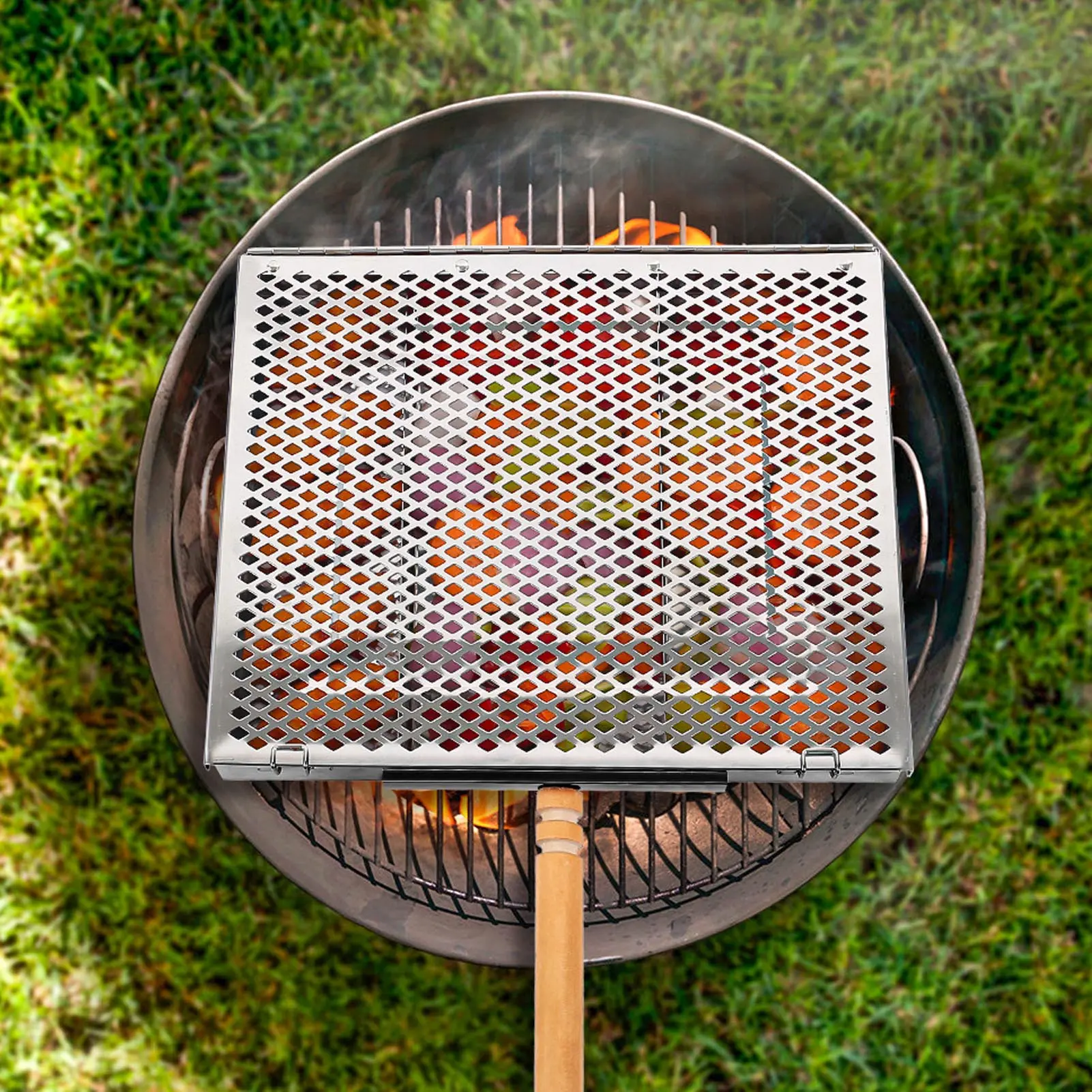 Grill Basket Detachable Dividers Portable Rectangular BBQ Grilling Basket Fine Mesh Stainless Steel Uniform Heating for Fish