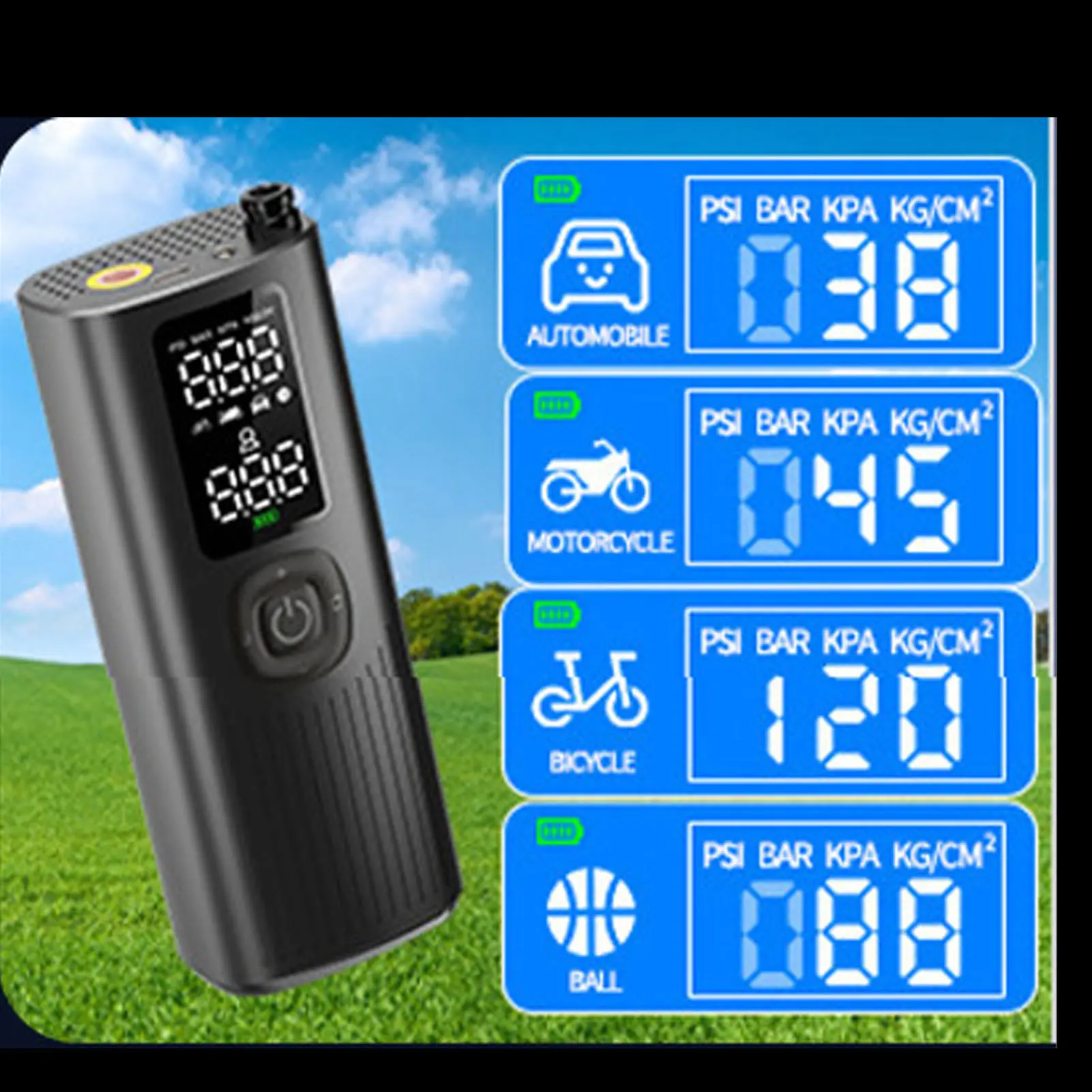 Car Tire Air Pump ABS PC 120PSI Digital Display Efficient Cordless Tire Inflator Compact LED Light 2000mAh for Motorcycle