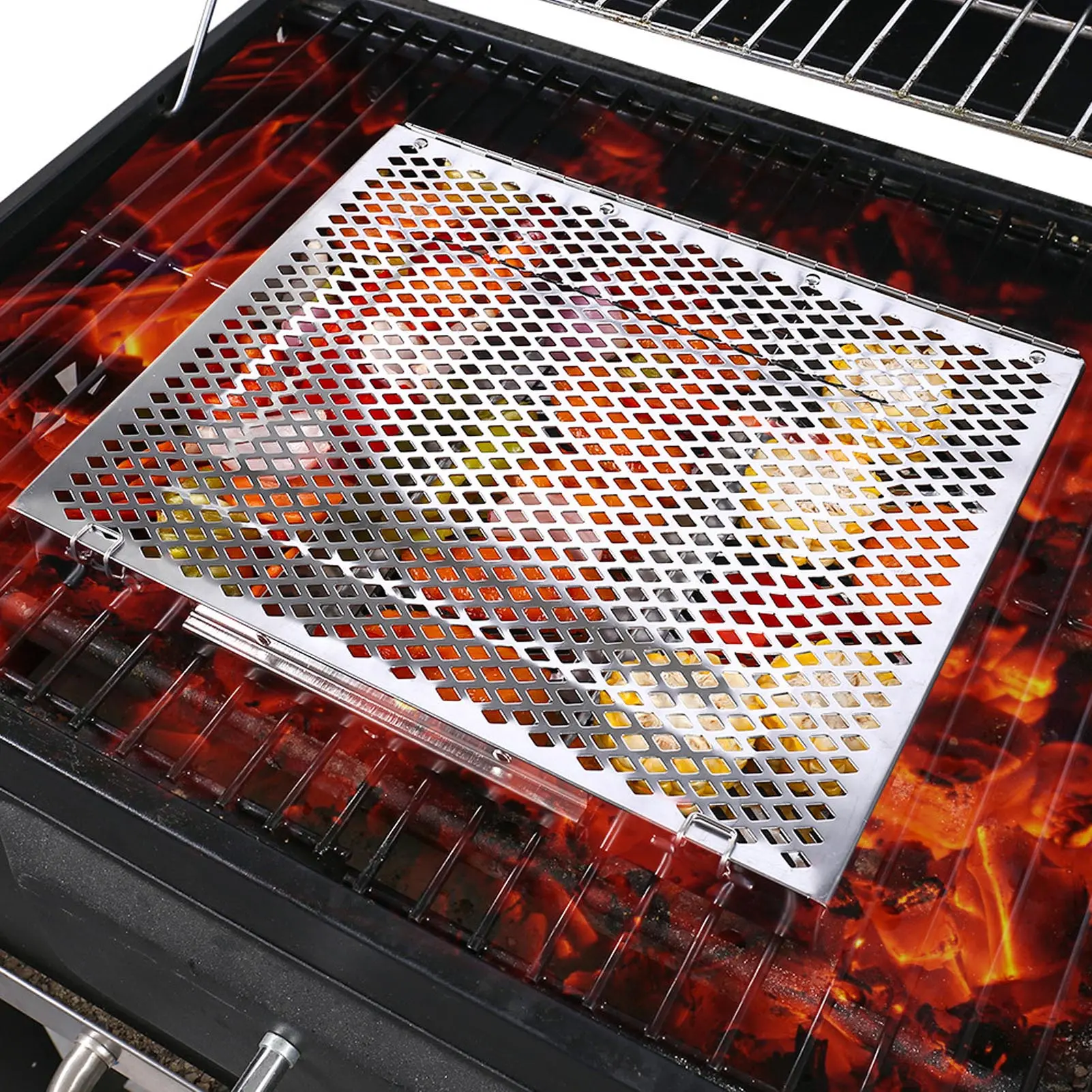 Grill Basket Detachable Dividers Portable Rectangular BBQ Grilling Basket Fine Mesh Stainless Steel Uniform Heating for Fish