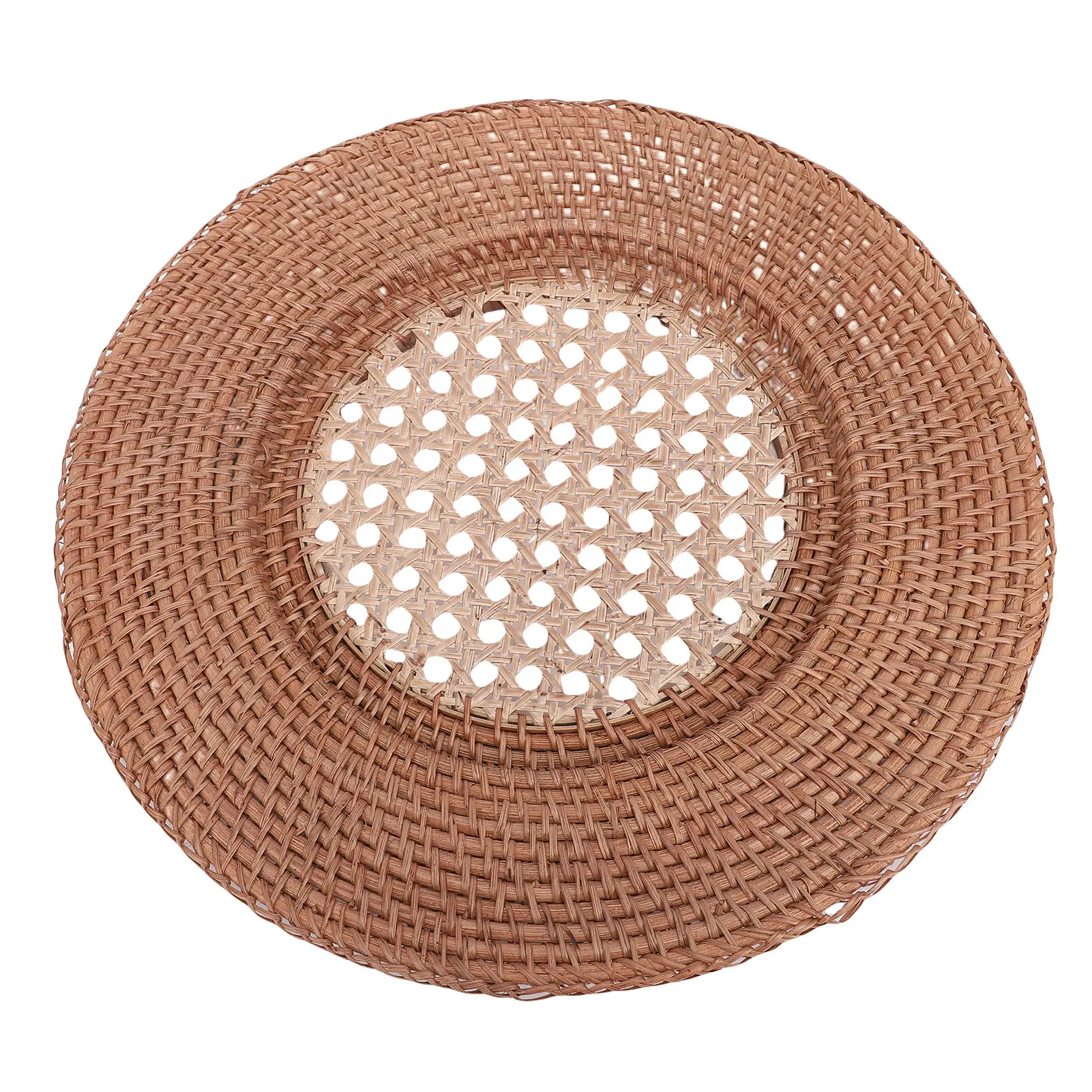Round Rattan Placemat Hand Woven Heat Insulation Rattan  Plate for Dinning Table Desk Decor Round Rattan Placemat