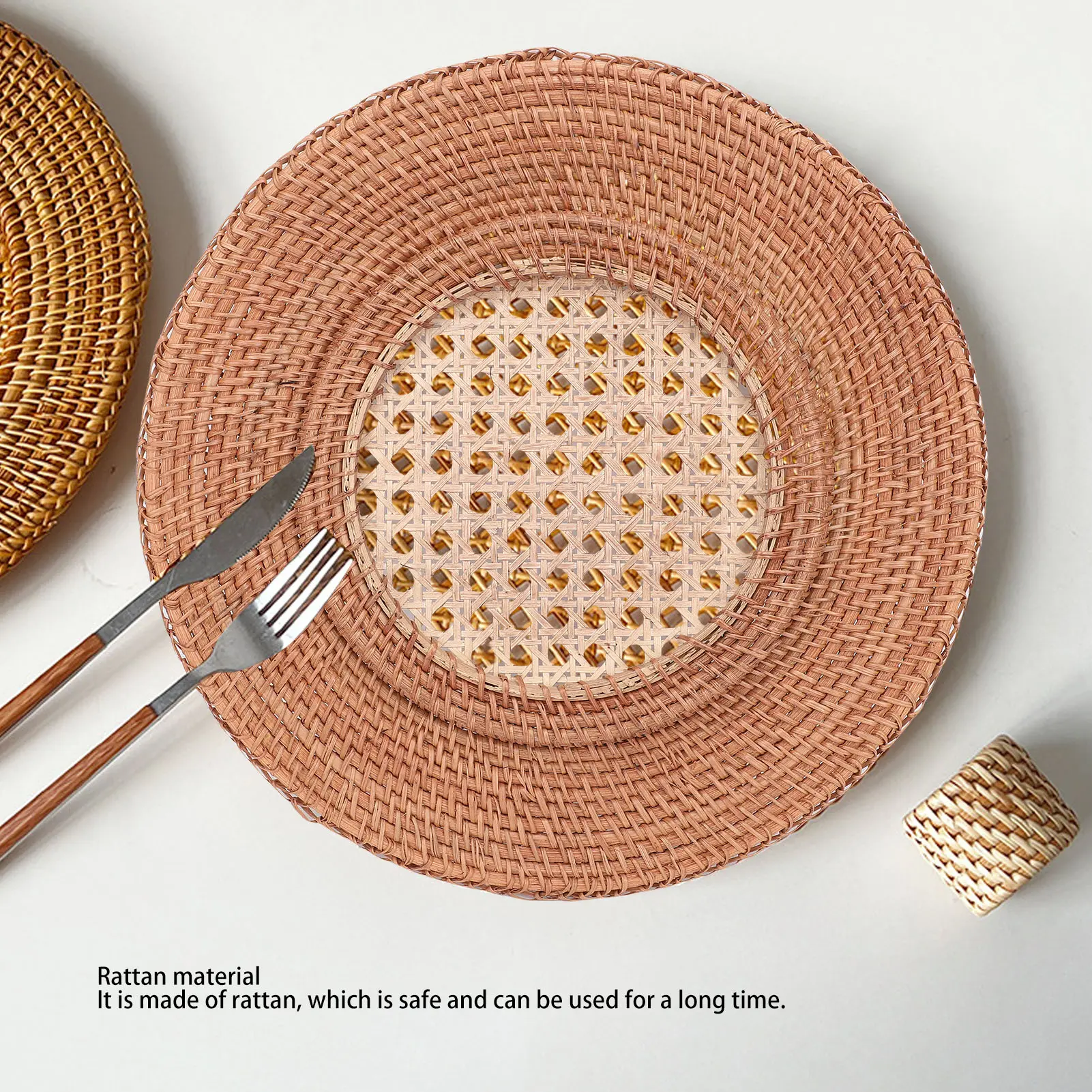 Round Rattan Placemat Hand Woven Heat Insulation Rattan  Plate for Dinning Table Desk Decor Round Rattan Placemat