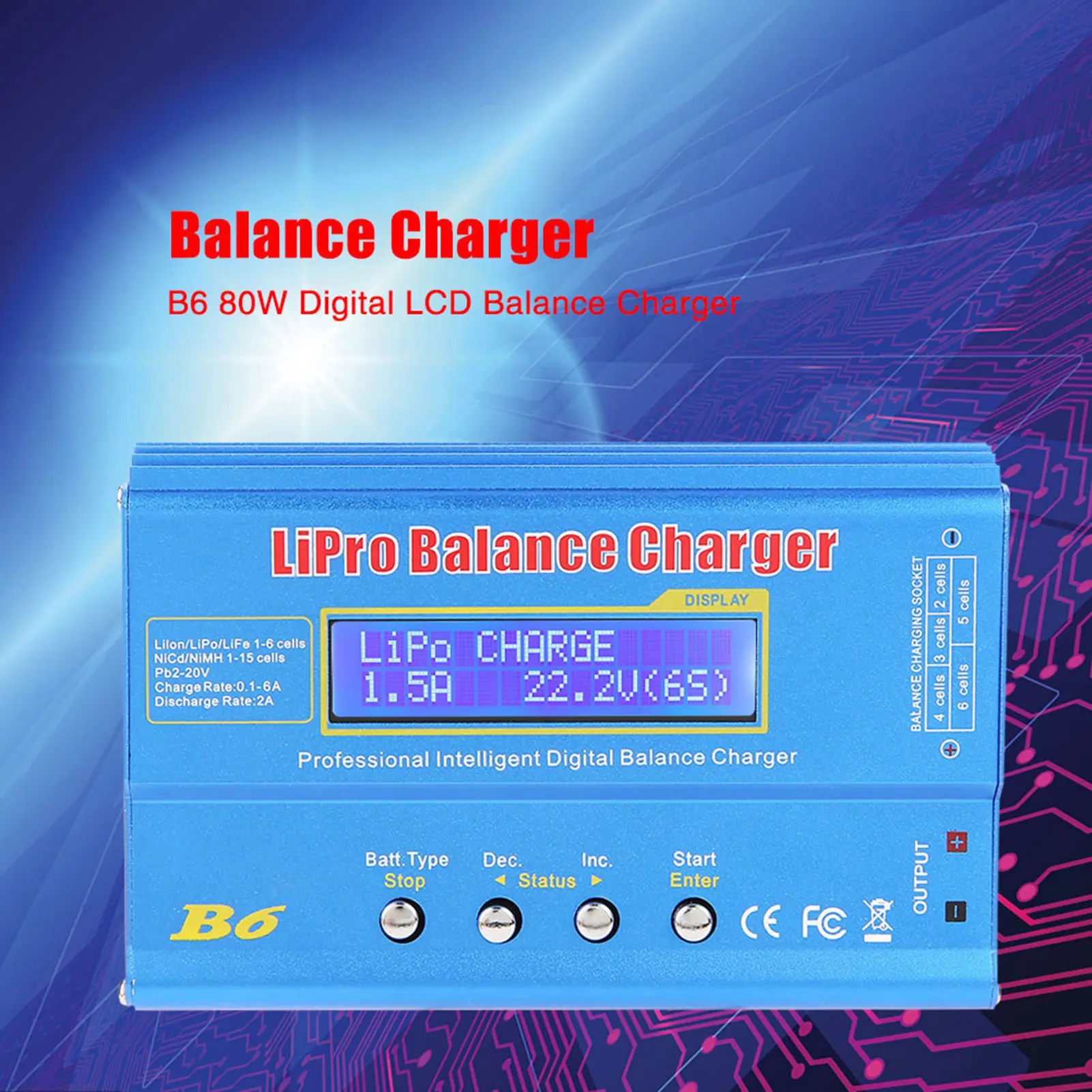 80W 6A Lipo Battery Balance Charger Discharger for LiPo，Li-ion，Li-Fe，LiHV Battery (1-6S), NiMH，NiCd (1-15S), Rc Hobby Battery