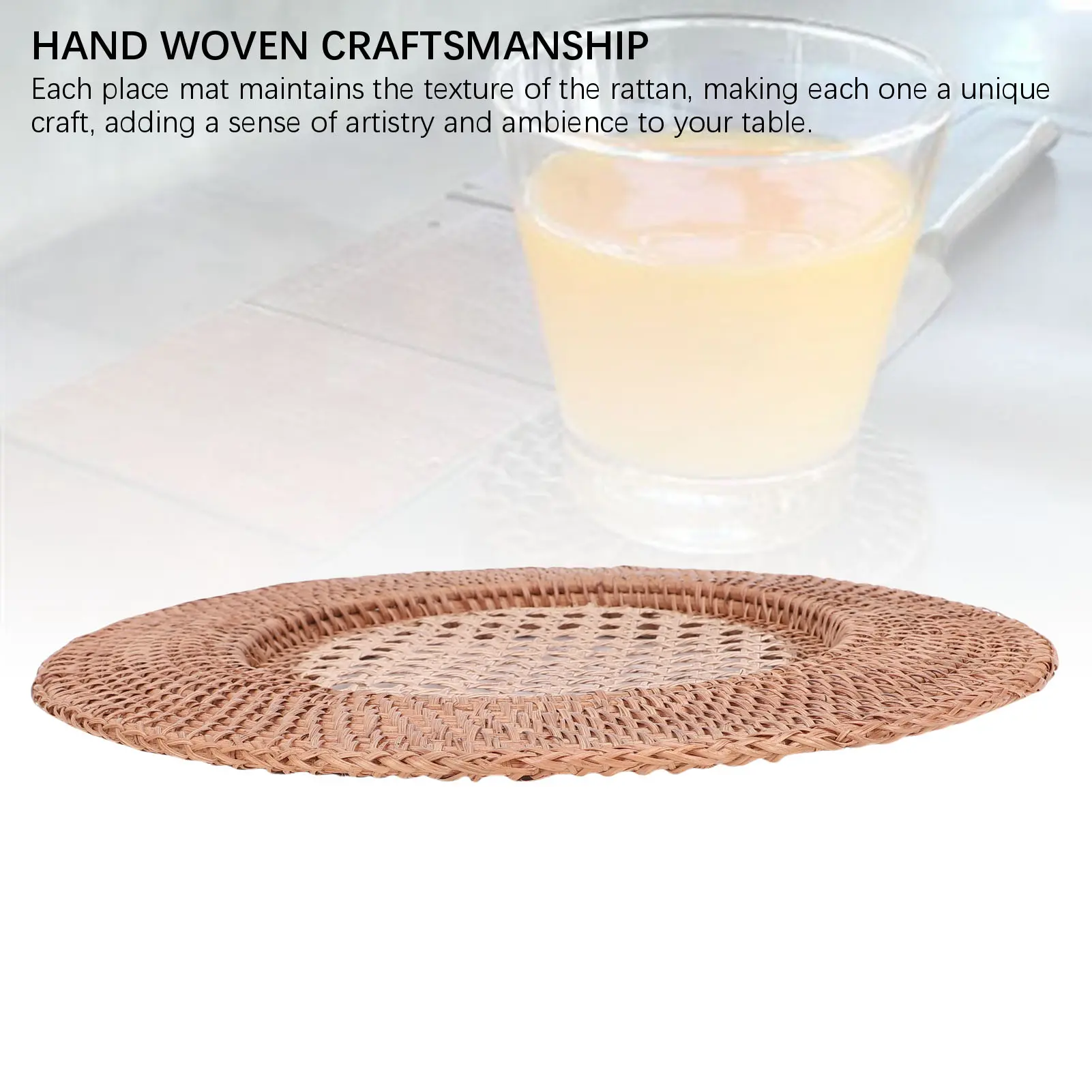 Round Rattan Placemat Hand Woven Heat Insulation Rattan  Plate for Dinning Table Desk Decor Round Rattan Placemat