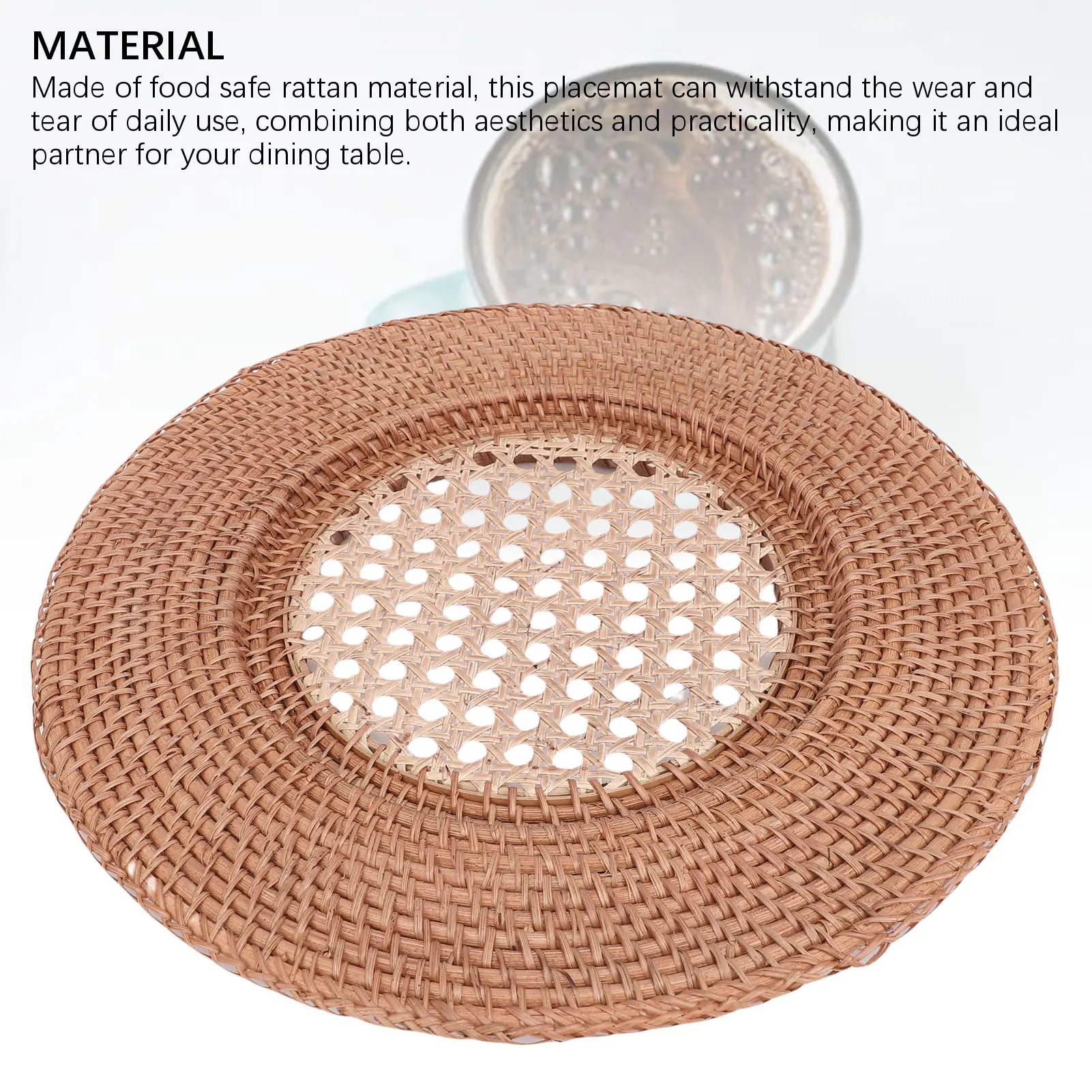Round Rattan Placemat Hand Woven Heat Insulation Rattan  Plate for Dinning Table Desk Decor Round Rattan Placemat
