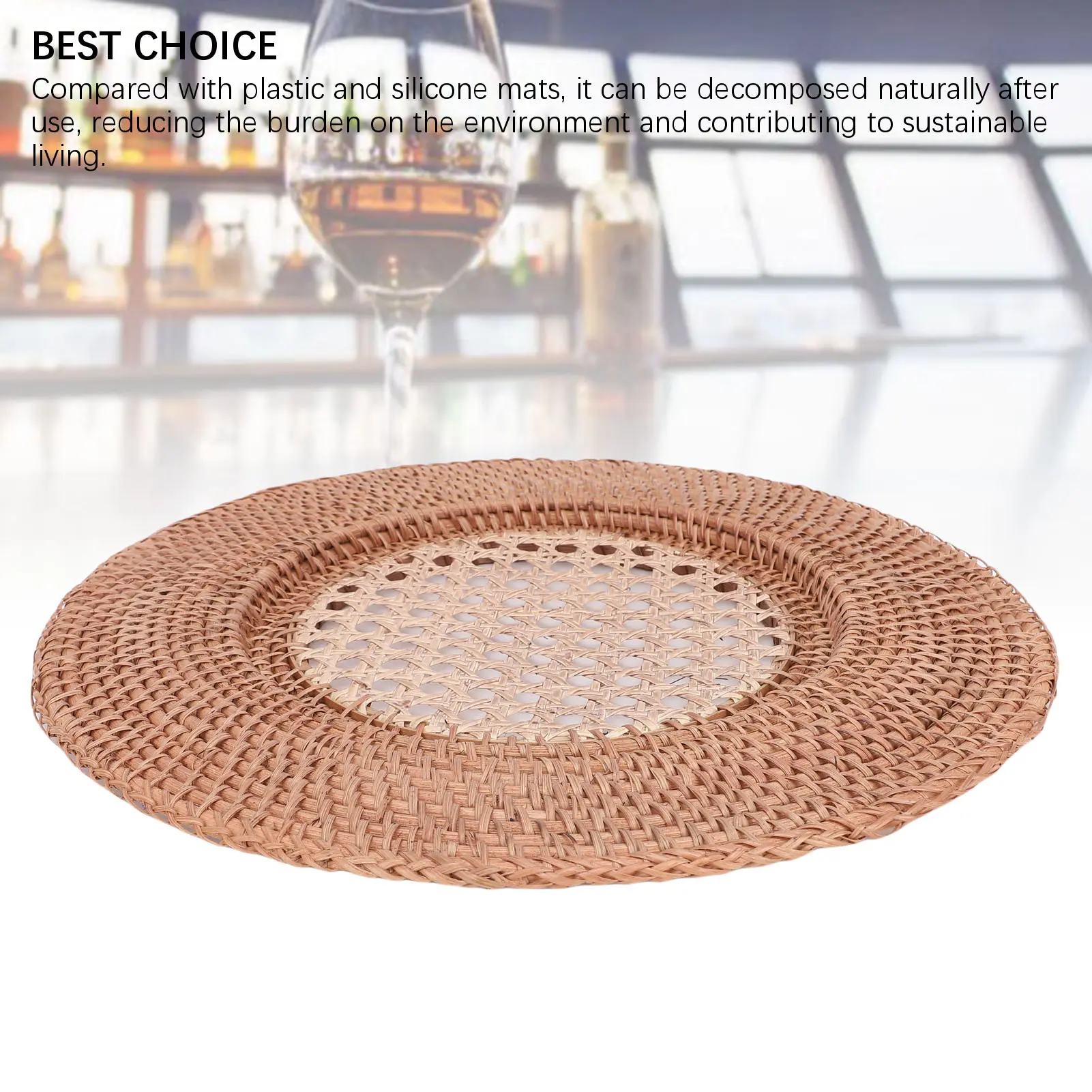 Round Rattan Placemat Hand Woven Heat Insulation Rattan  Plate for Dinning Table Desk Decor Round Rattan Placemat