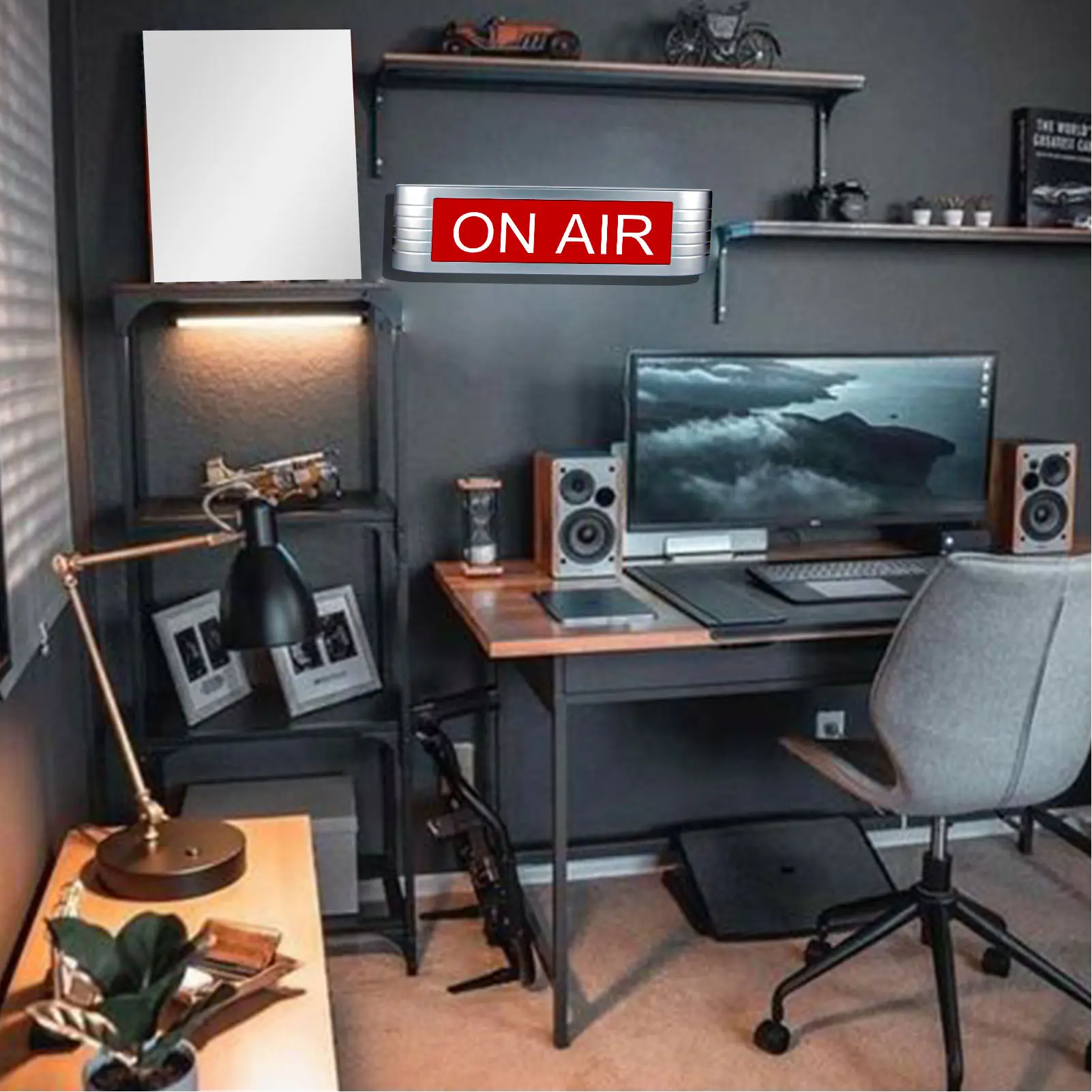 ON AIR Sign LED Light Wall Mountable Recording Sign for Studio Home Office Live Podcast Silver Red Aluminum Alloy
