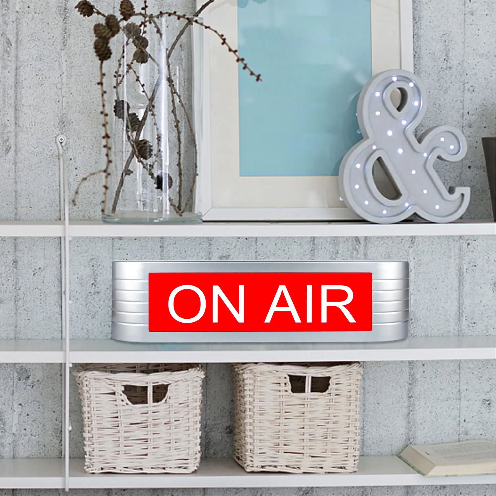 ON AIR Sign LED Light Wall Mountable Recording Sign for Studio Home Office Live Podcast Silver Red Aluminum Alloy