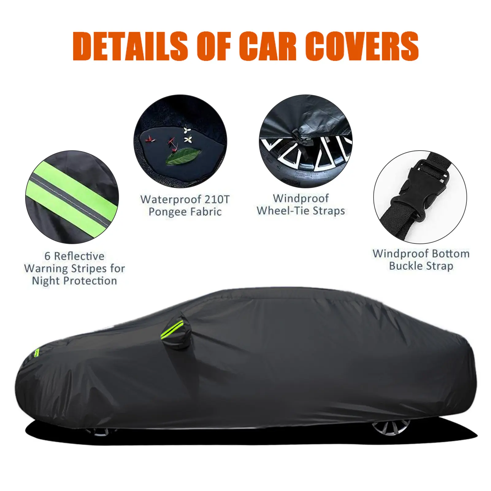 Sedan Car Cover Waterproof All Weather Outdoor Car Cover UV Protection Windproof Full Car Cover Universal(4.4*1.8*1.6M)