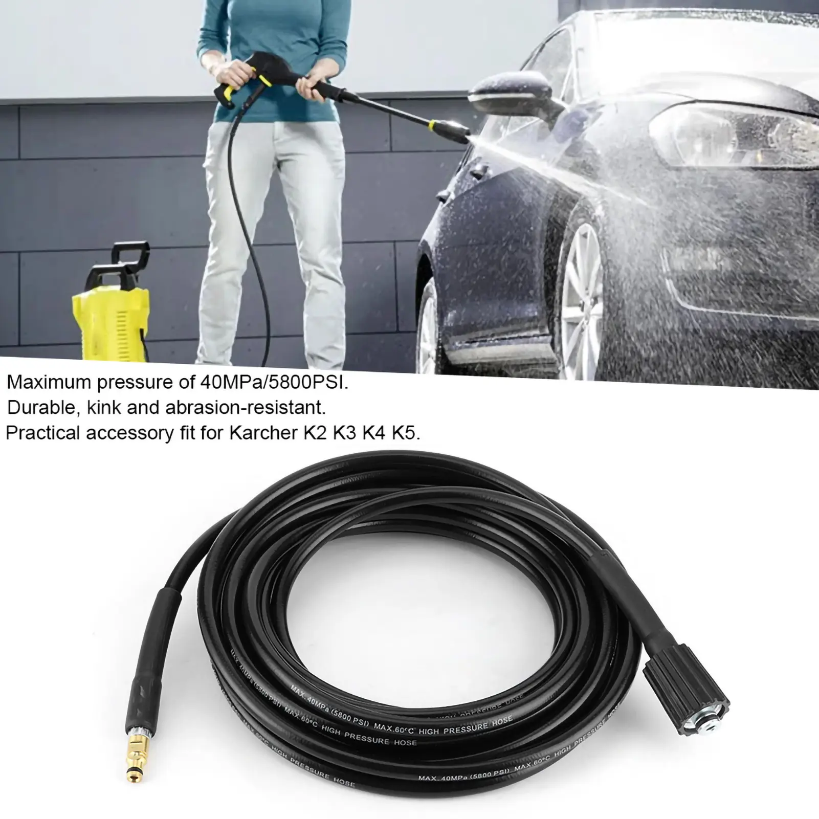 40MPa/5800PSI Auto Washer Hose High Pressure Water Cleaning Rubber Pipe Fit for  K2 K3 K4 K5 Car Cleaning Accessory