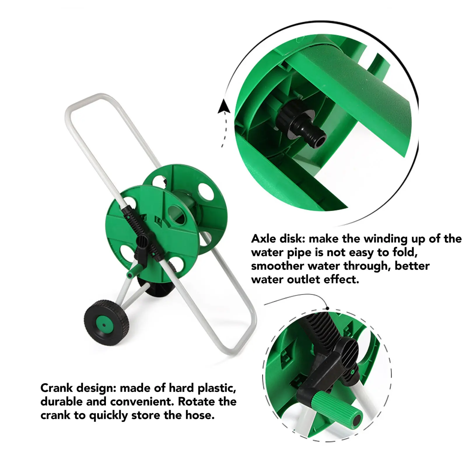 Hose Storage Stand with Wheels Water Hose Reel Cart Green PP Labor Saving with Wheels Hand Push Hose Storage Cart for Garden