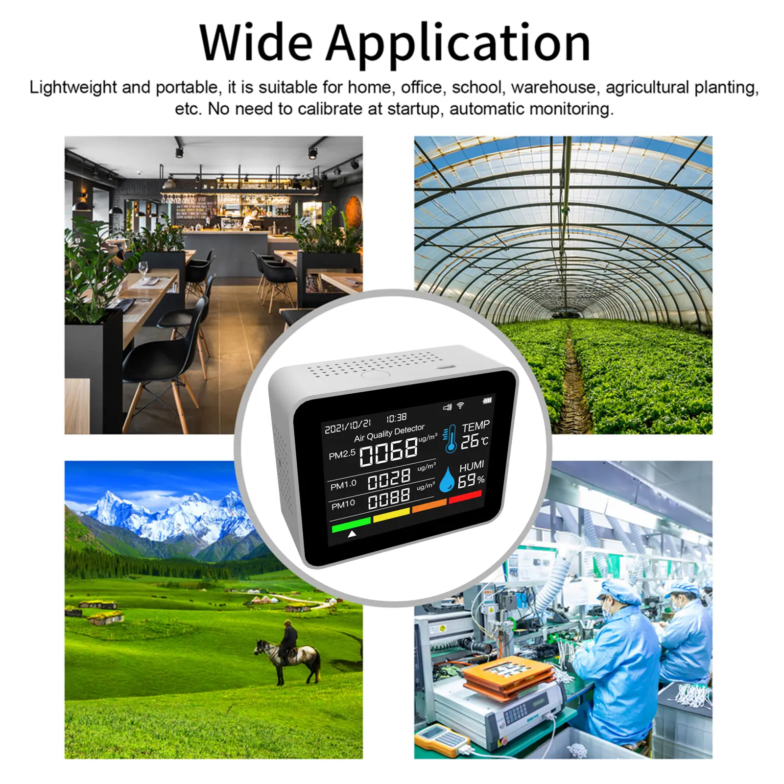 Indoor Air Quality Monitor 12 Functions WiFi Thermometer Hygrometer WiFi for Tuya Smart App with 2.8" Color Display Support Alar