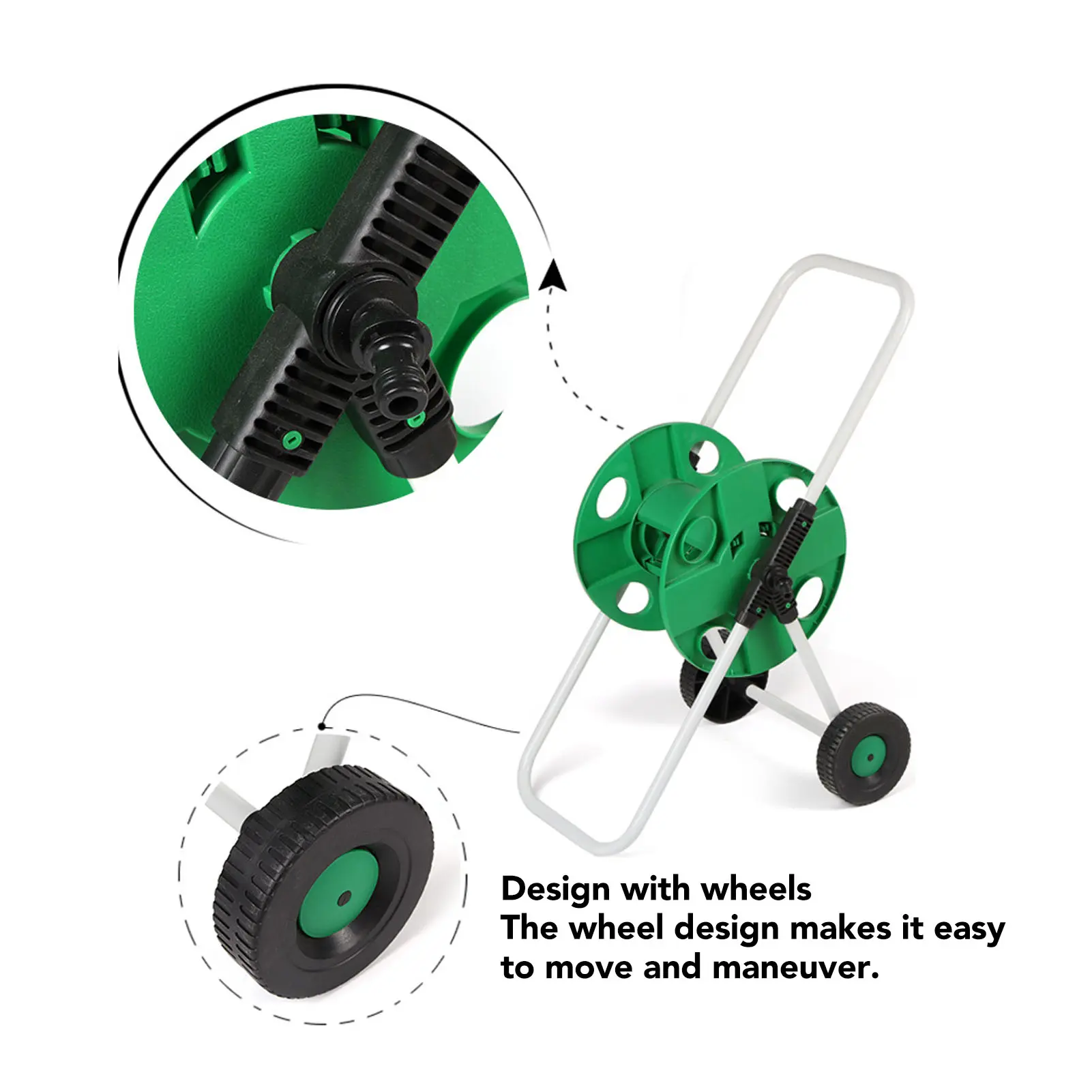 Hose Storage Stand with Wheels Water Hose Reel Cart Green PP Labor Saving with Wheels Hand Push Hose Storage Cart for Garden
