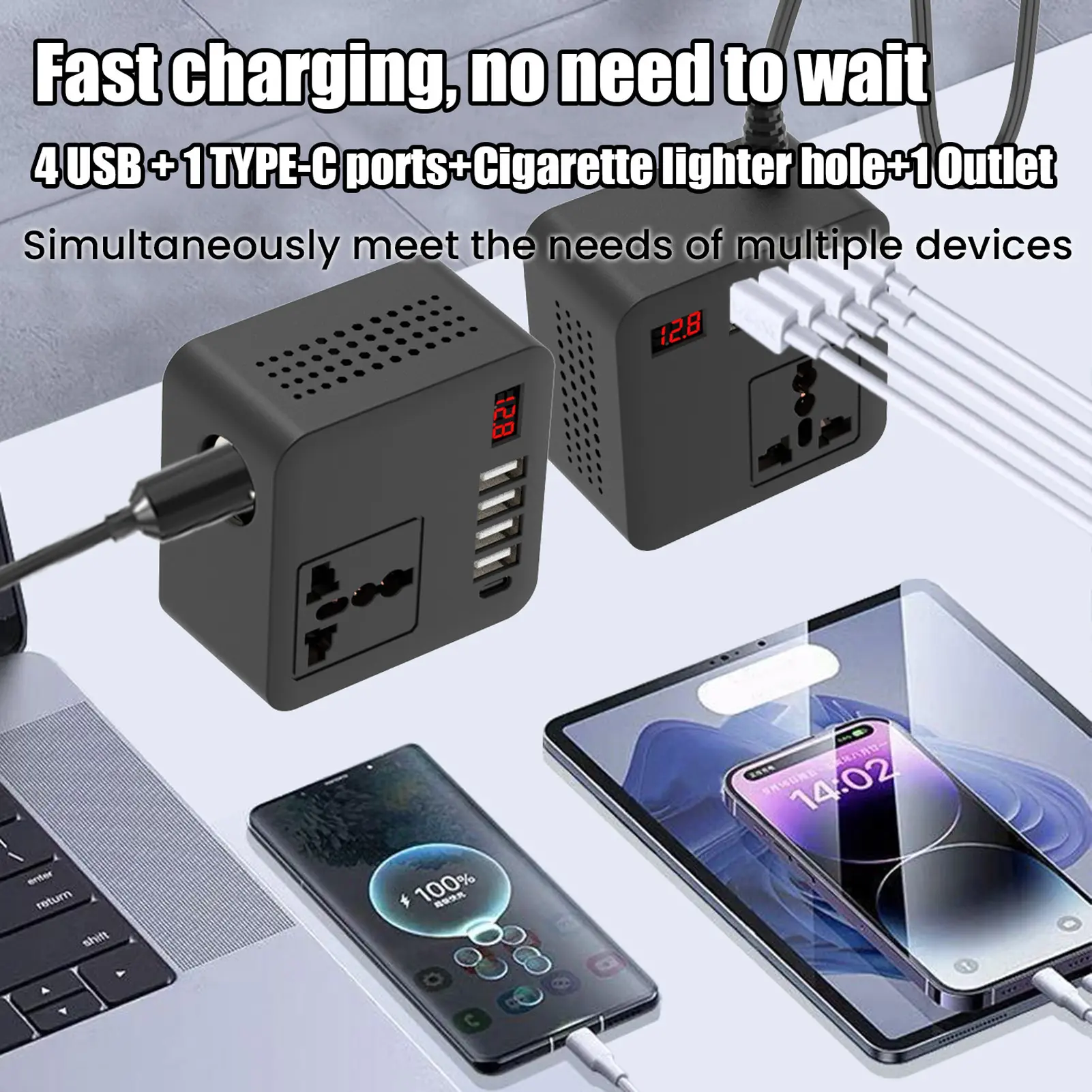 Car  Inverter 4 USB Ports 150W Cigar Lighter Input 12V 24V To 220V 110V Car Adapter Inverter  Socket for Phone