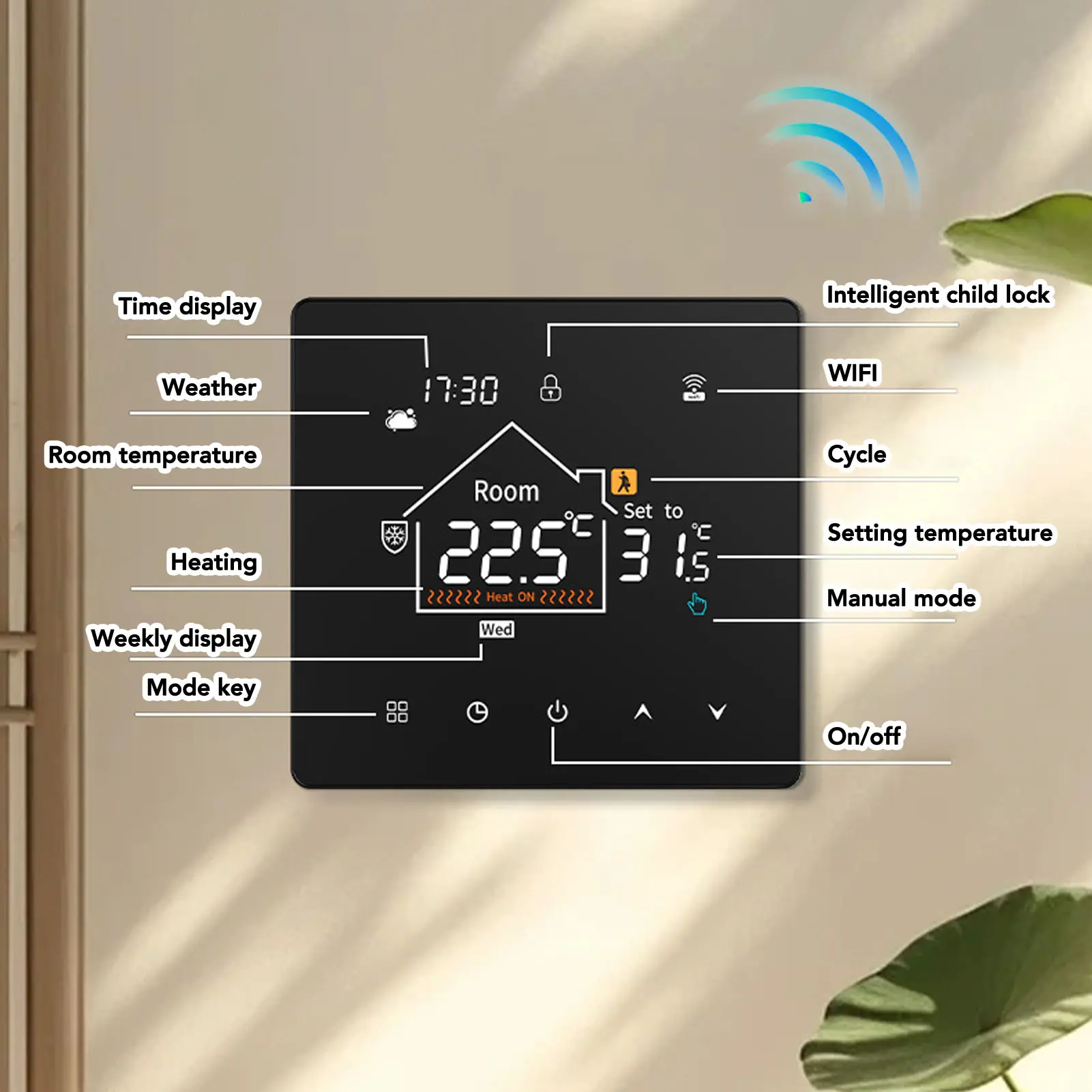 Digital Temperature Controller HD Color Touchscreen Data Memory 7 Day Programmable Thermostat Versatile IP20 Rating for Office