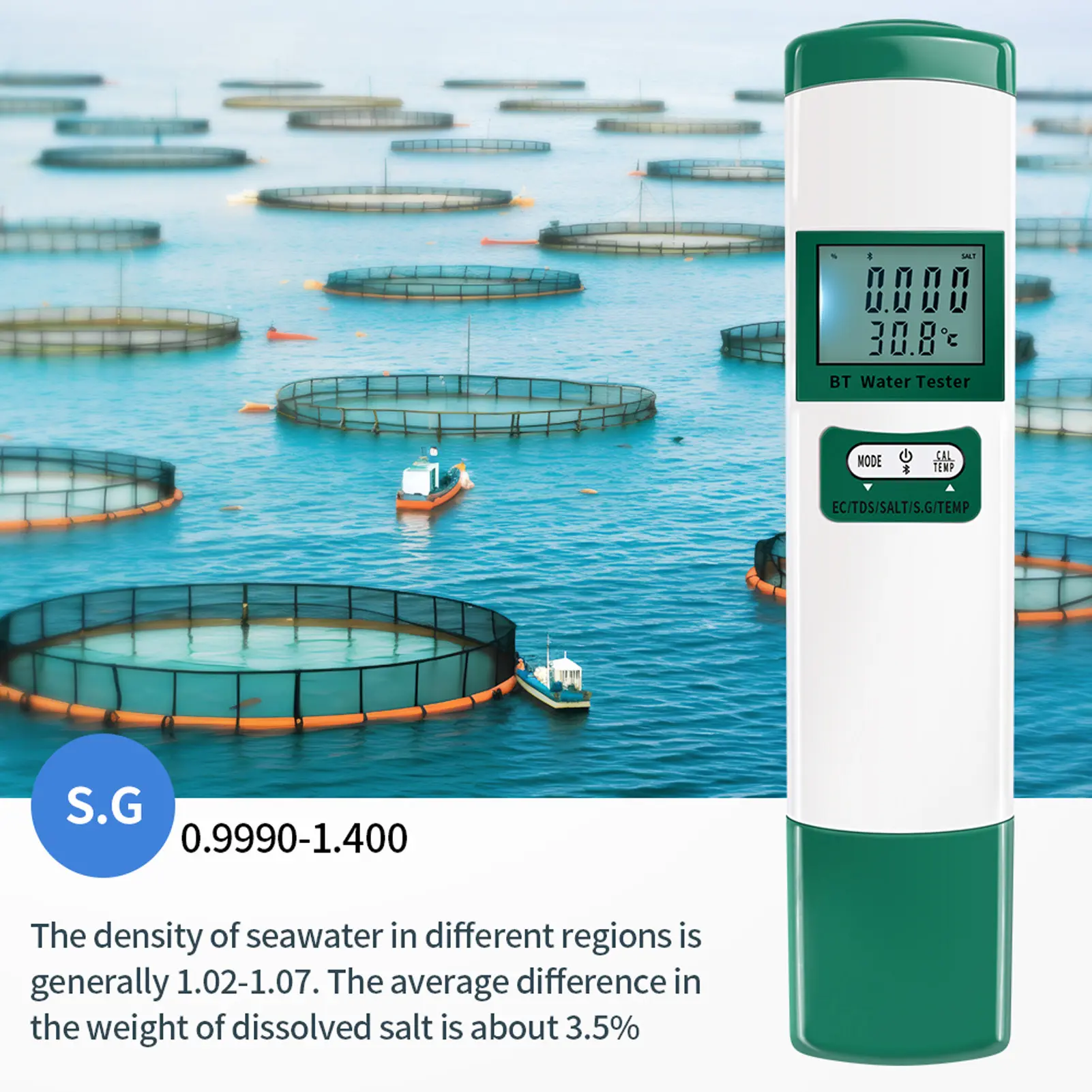 EC  SALT SG TEMP Meter Multifunctional Automatic Calibration High Accuracy Easy To Read Digital Water Tester for Aquariums