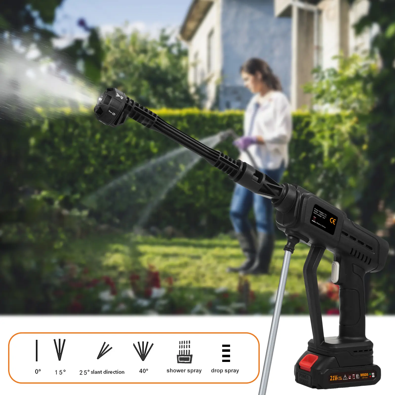 Handheld Pressure Washer Portable Powerful 21V Car Wash Gun2pcs Rechargeable Battery 6in1 Multiple Injection Modes Toolbox Packa