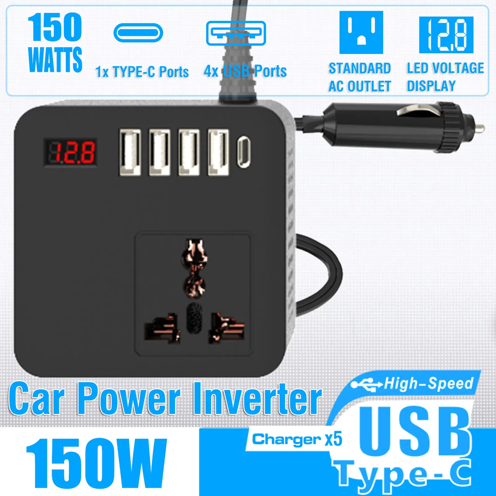 Car  Inverter 4 USB Ports 150W Cigar Lighter Input 12V 24V To 220V 110V Car Adapter Inverter  Socket for Phone