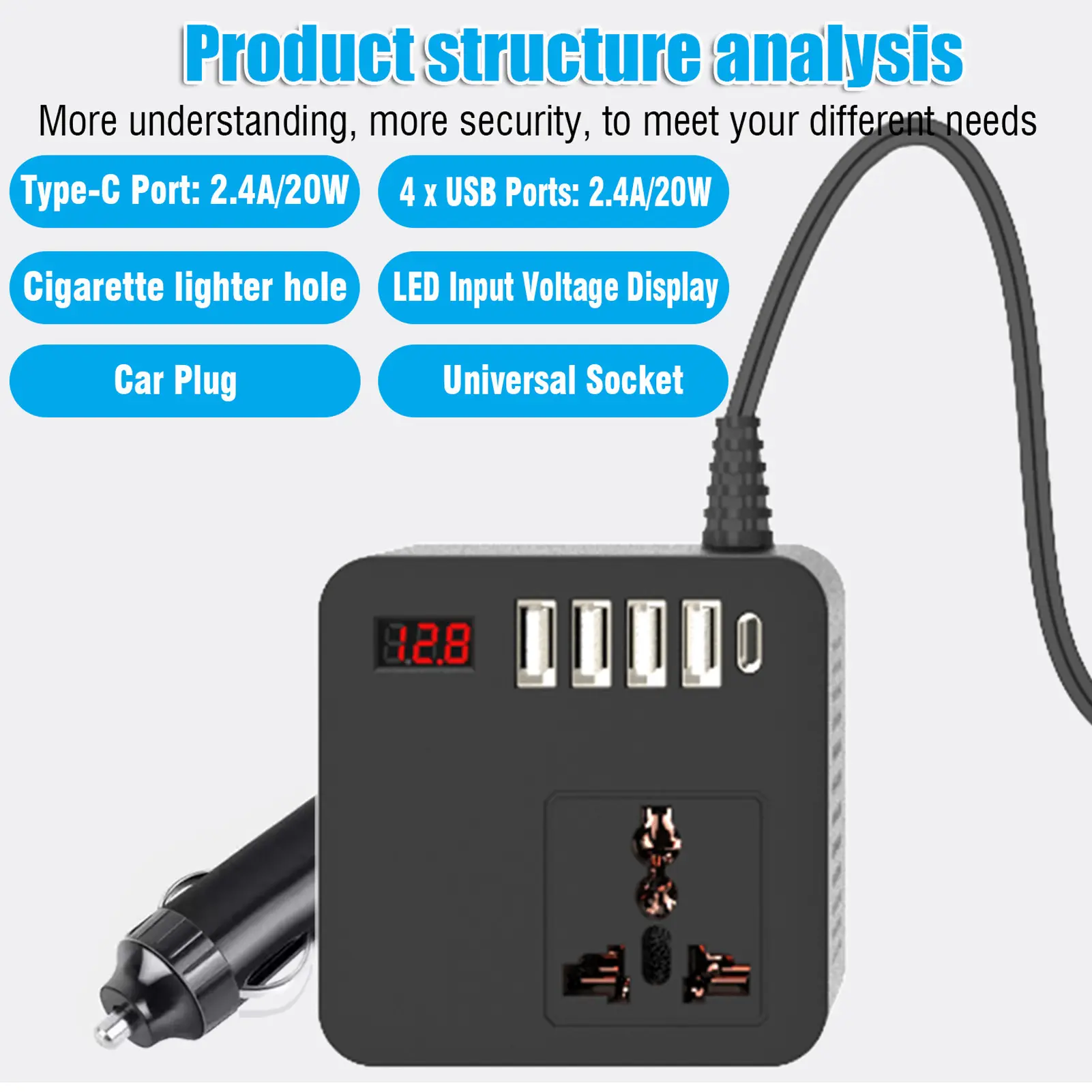 Car  Inverter 4 USB Ports 150W Cigar Lighter Input 12V 24V To 220V 110V Car Adapter Inverter  Socket for Phone