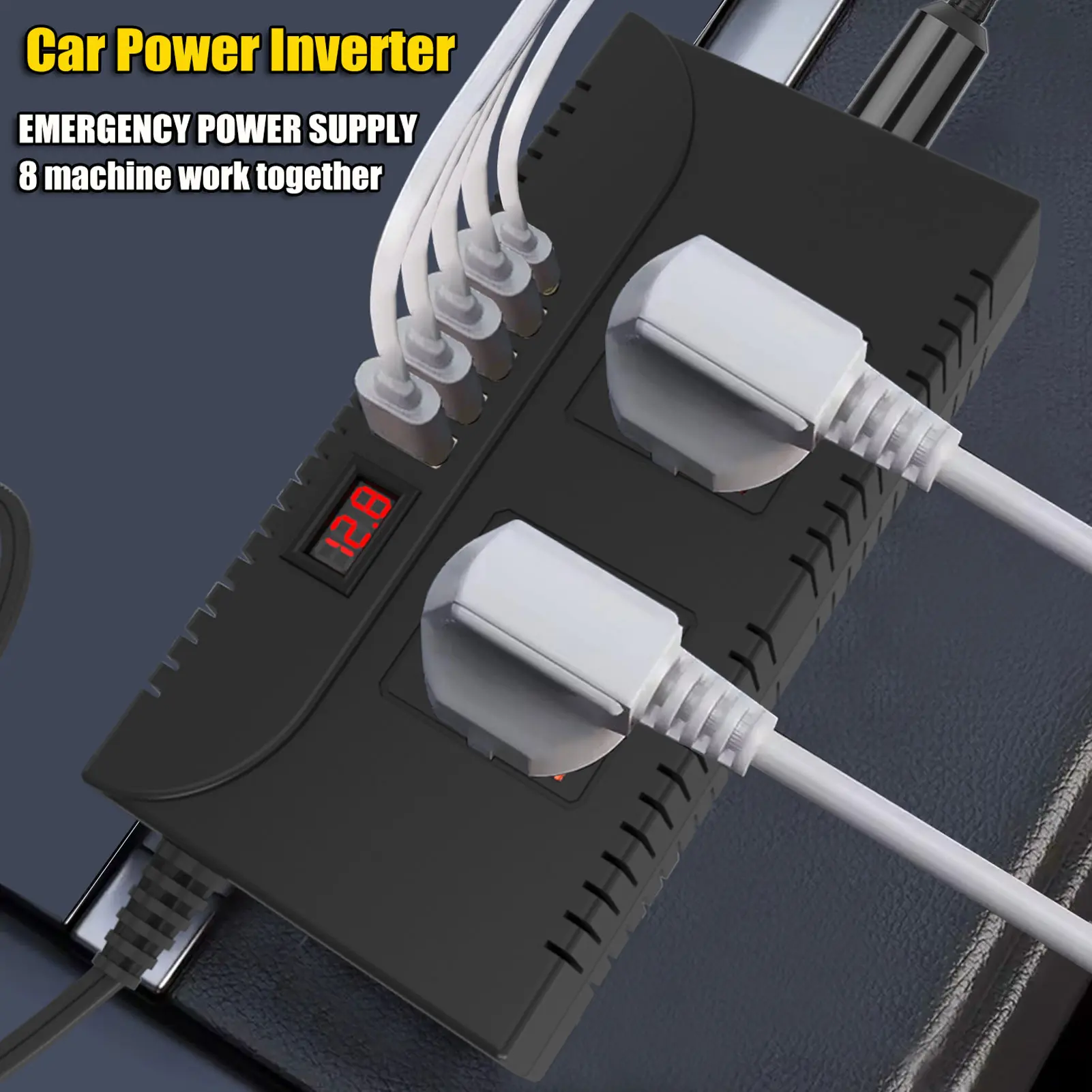 150W Car Power Inverter Efficient 4 USB Ports Vehicle Adapter Plug Outlet Stable 1 Type C Port Safe ABS for Outdoor Activities
