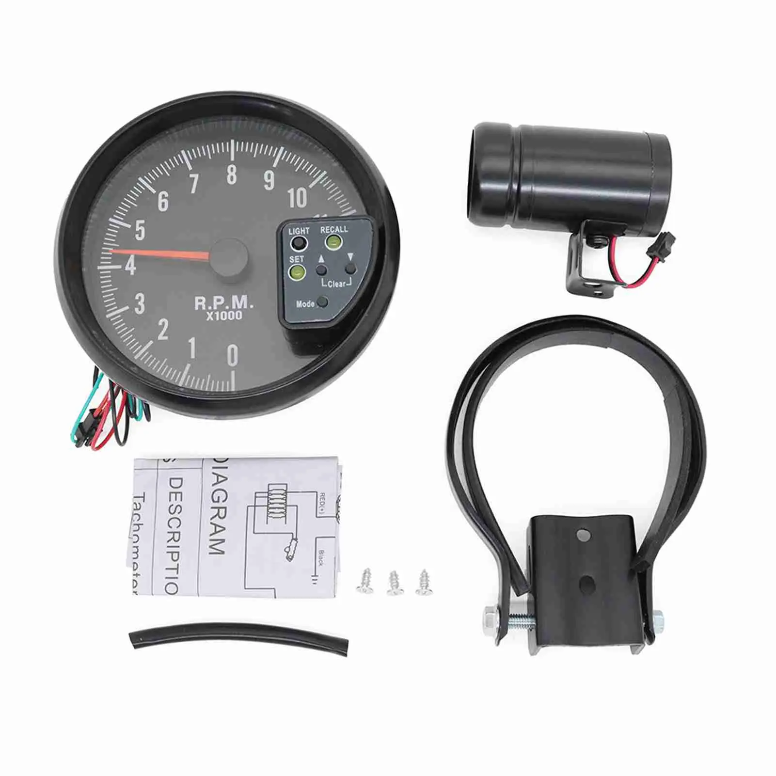 5 Inch Tachometer Gauge Black 7 Colors Backlight with Shift Light Peak Sound LED Flash When RPM Warning Car Tachometer Gauge