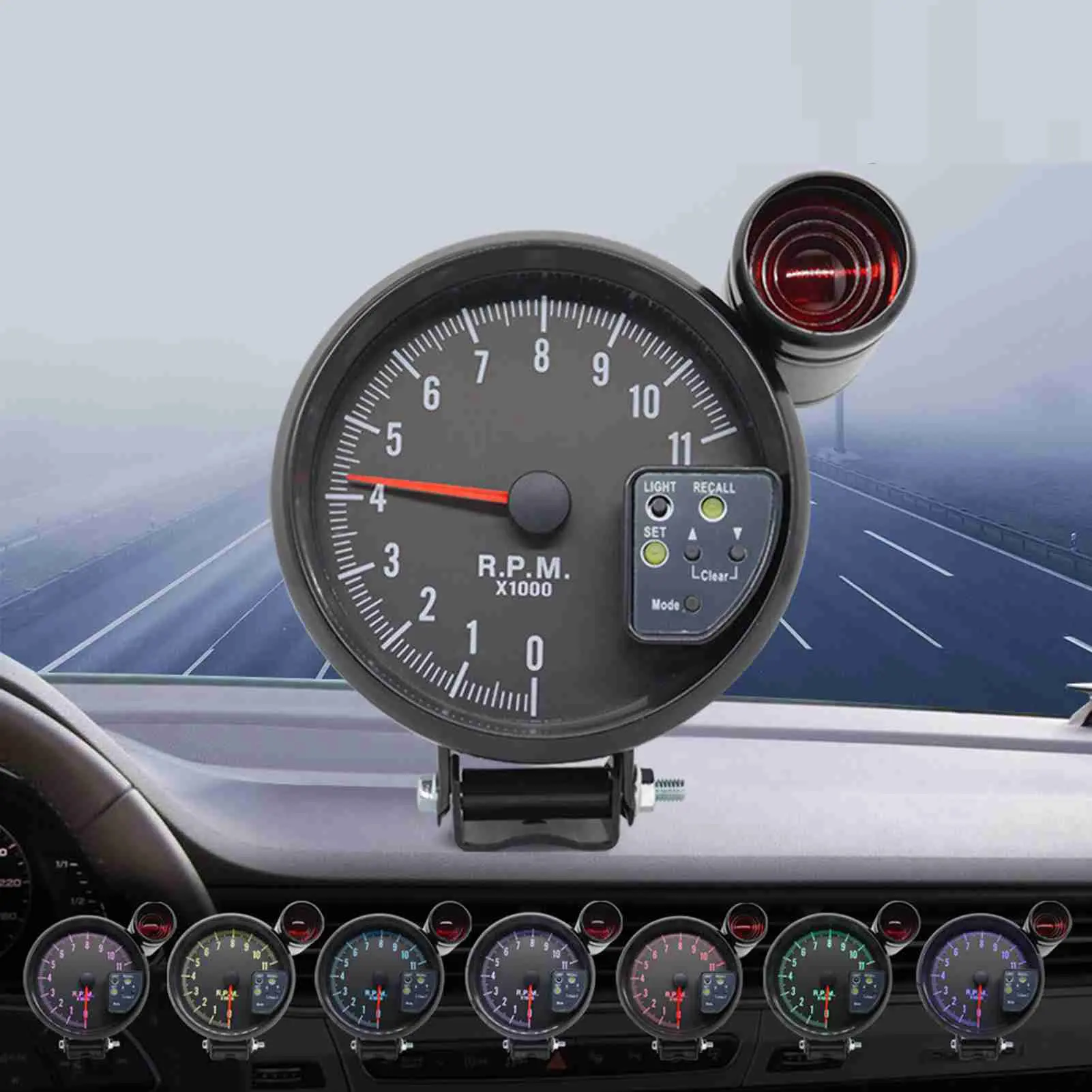 5 Inch Tachometer Gauge Black 7 Colors Backlight with Shift Light Peak Sound LED Flash When RPM Warning Car Tachometer Gauge