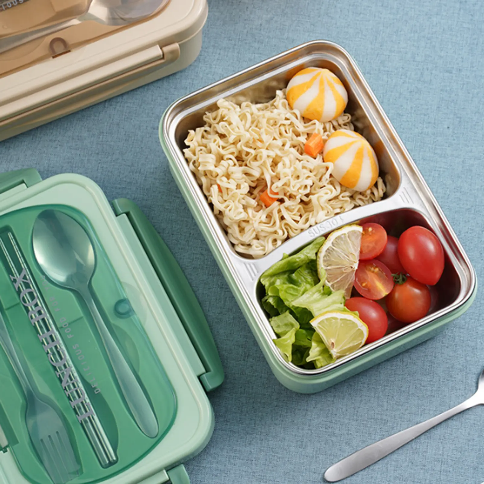 Portable Lunch Box 304 Stainless Steel Leakproof Divided Food Containers with Spoon and Chopsticks