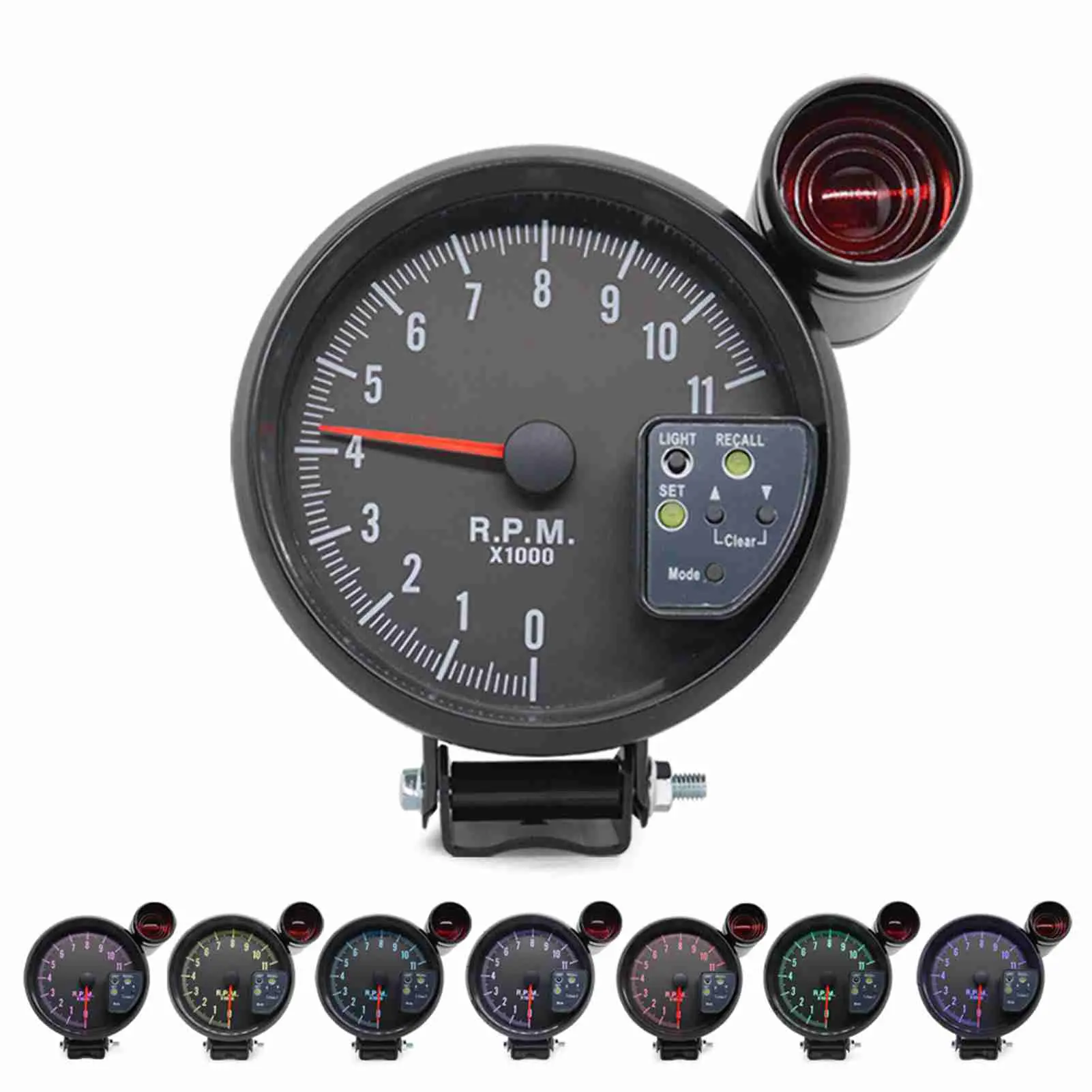 5 Inch Tachometer Gauge Black 7 Colors Backlight with Shift Light Peak Sound LED Flash When RPM Warning Car Tachometer Gauge