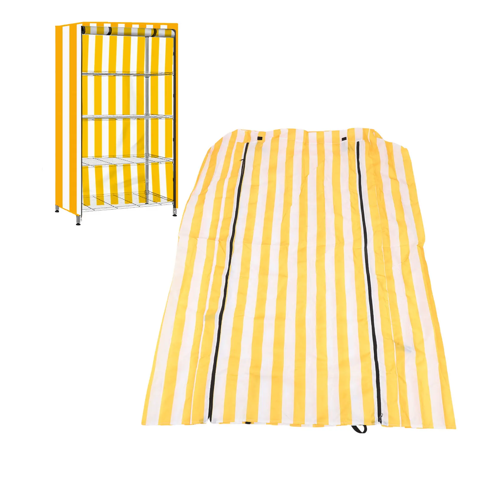 Water Proof Shelf Cover Comprehensive Coverage Storage Shelf Cover Yellow White Stripe Zippered Design for Shed Garage Shelves