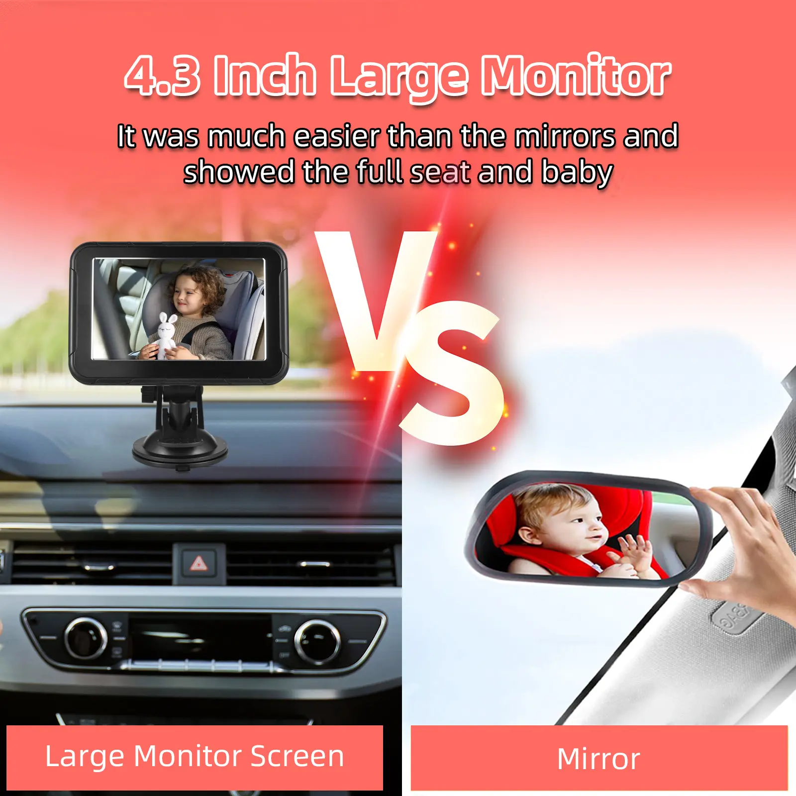 1080P Baby Car Camera Baby Car Monitor Backseat Camera 5-inch Mirror Display 360°Rotation 150°Wide Angle Support Night Vision