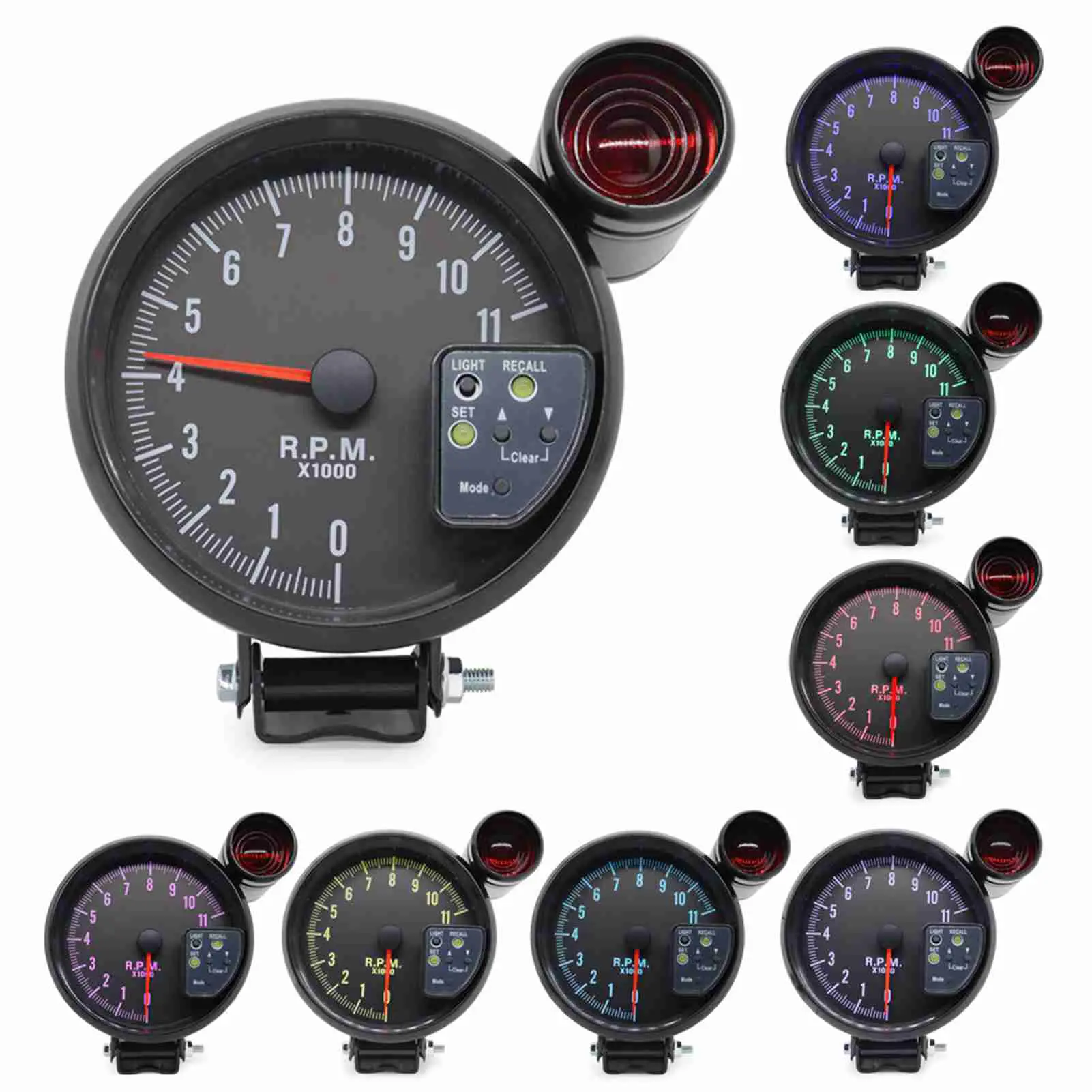 5 Inch Tachometer Gauge Black 7 Colors Backlight with Shift Light Peak Sound LED Flash When RPM Warning Car Tachometer Gauge