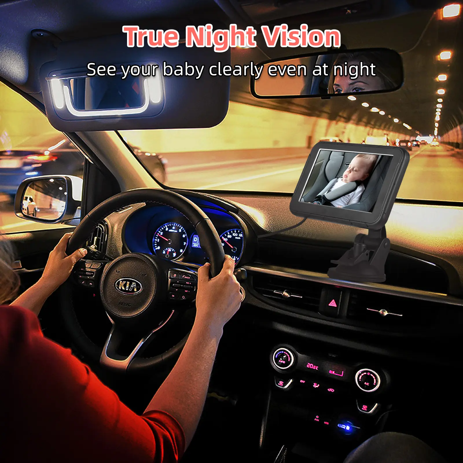 1080P Baby Car Camera Baby Car Monitor Backseat Camera 5-inch Mirror Display 360°Rotation 150°Wide Angle Support Night Vision