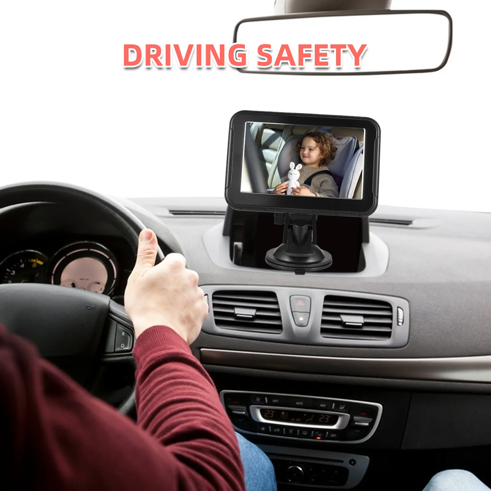 1080P Baby Car Camera Baby Car Monitor Backseat Camera 5-inch Mirror Display 360°Rotation 150°Wide Angle Support Night Vision