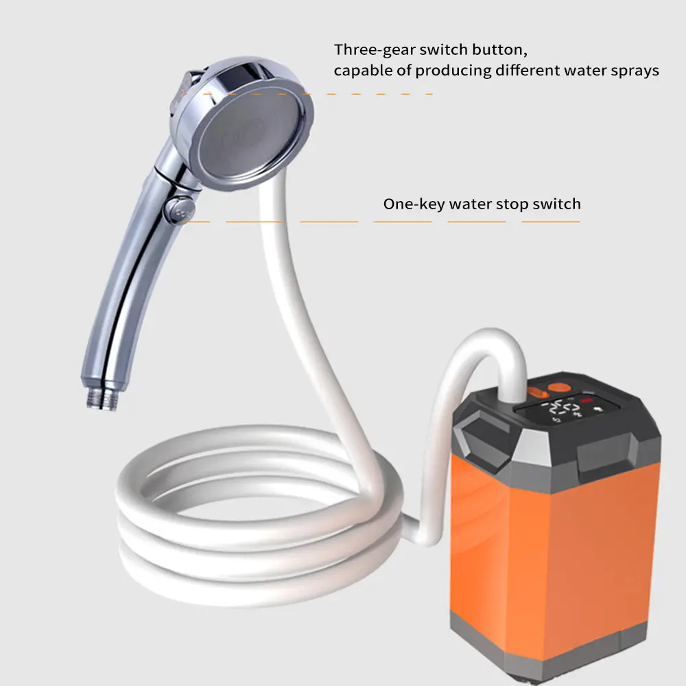 Portable Camping Shower, Adjustable Outdoor Shower with Intelligent Temperature Detection 4500mAh Rechargeable Battery (Orange)