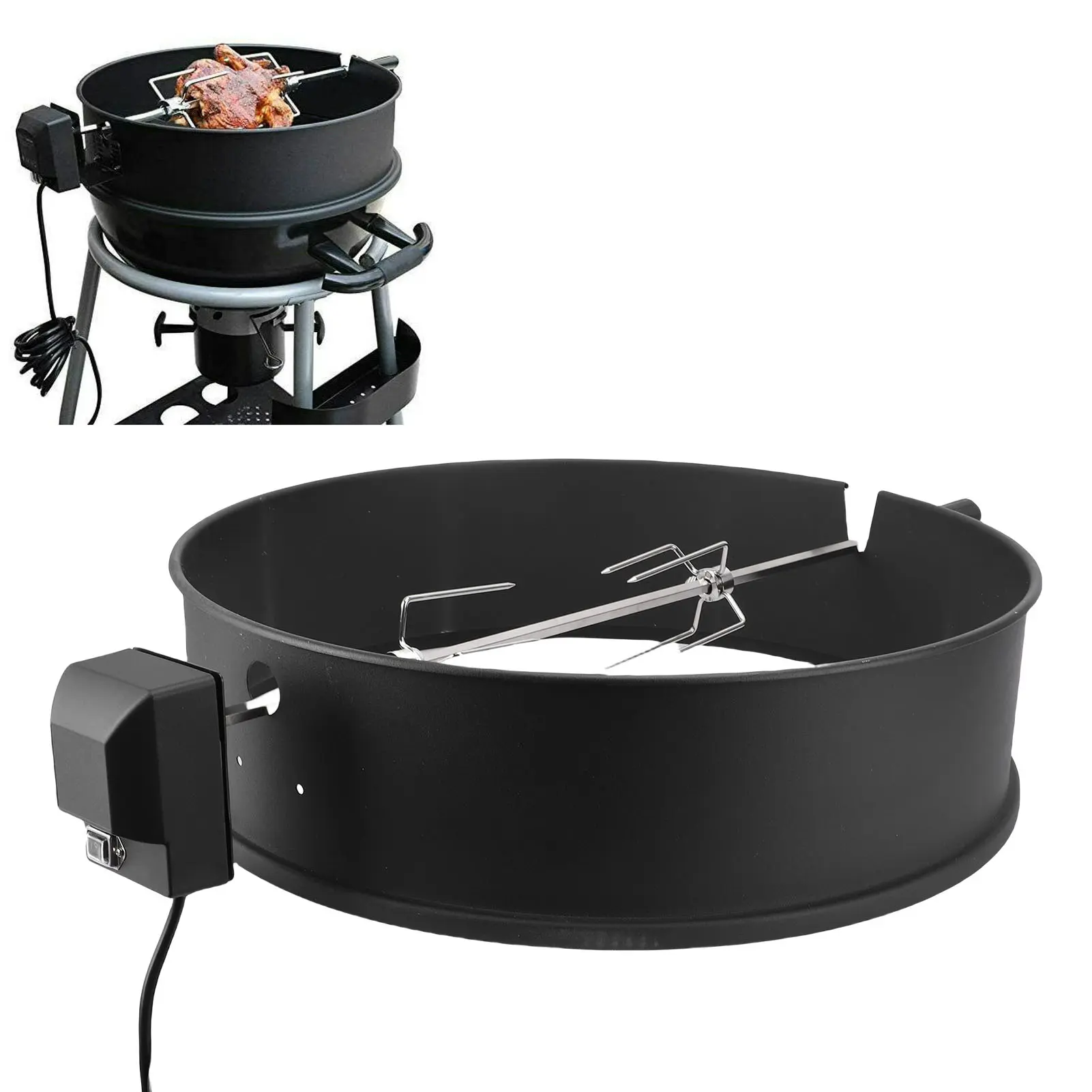 Rotisserie Ring Kit Rotisserie Kit Easy Assembly Stainless Steel 2 To 3 RPM for Outdoor Barbecues Camping Trips for 22in Grill
