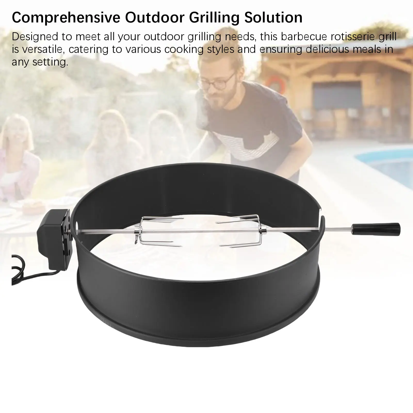 Rotisserie Ring Kit Rotisserie Kit Easy Assembly Stainless Steel 2 To 3 RPM for Outdoor Barbecues Camping Trips for 22in Grill