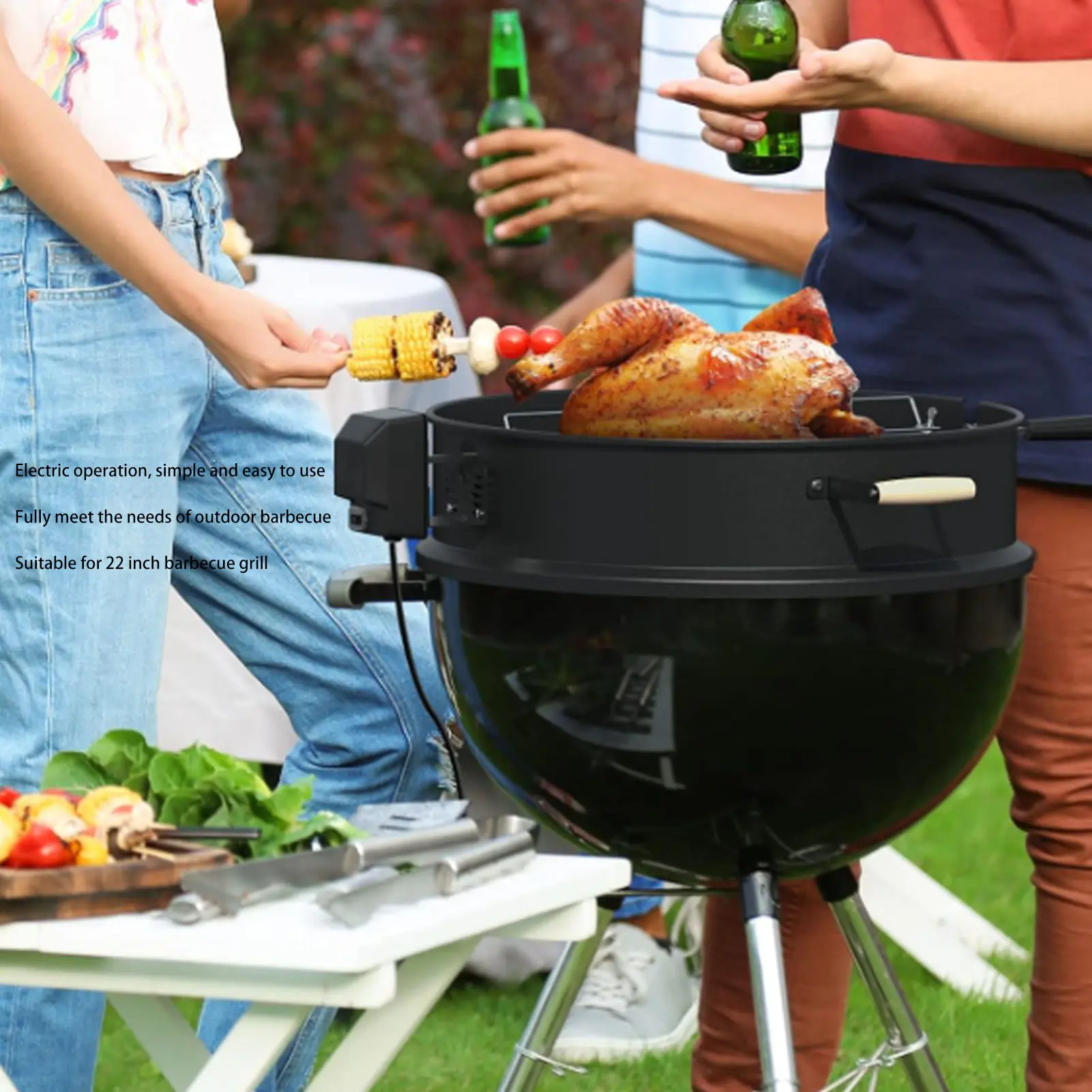 Rotisserie Ring Kit Rotisserie Kit Easy Assembly Stainless Steel 2 To 3 RPM for Outdoor Barbecues Camping Trips for 22in Grill