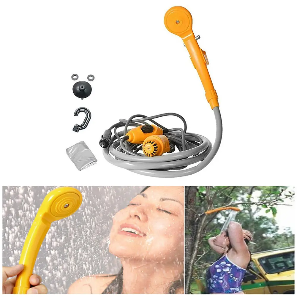 Portable Car Shower Washing Tool 12V - Pumps Water from Bucket Into Steady, Gentle Shower Stream for Camping Traveling Beach
