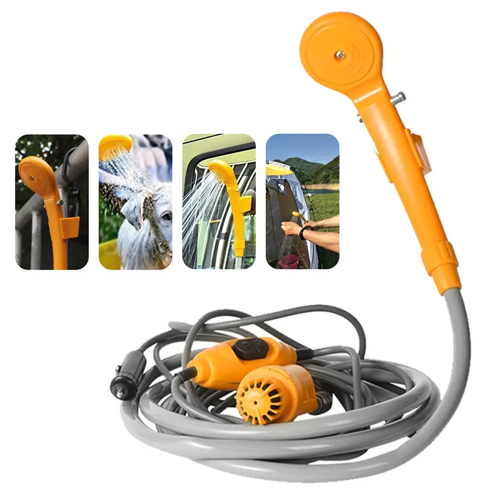 Portable Car Shower Washing Tool 12V - Pumps Water from Bucket Into Steady, Gentle Shower Stream for Camping Traveling Beach