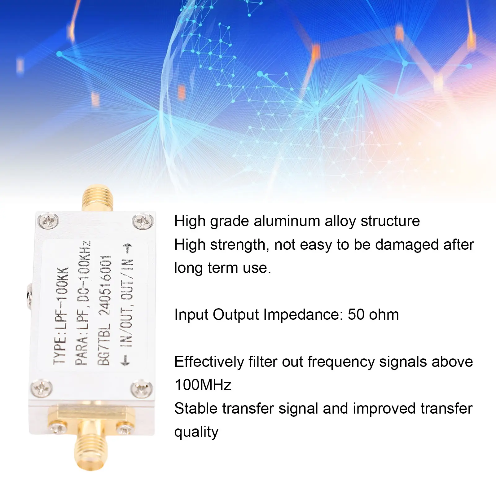 Low Pass Band Filtering Module Low Pass Filter 100K SMA Interface 100KHZ Aluminium Alloy Low Pass Band Filtering Board
