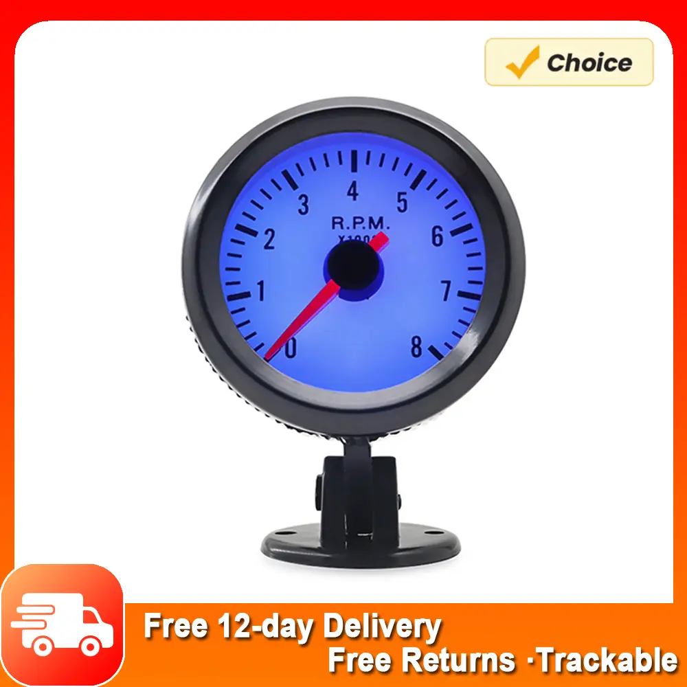 Tachometer Tach Gauge with Black Holder Cup for Auto Car 2'' 52mm 0-8000RPM Blue LED Light