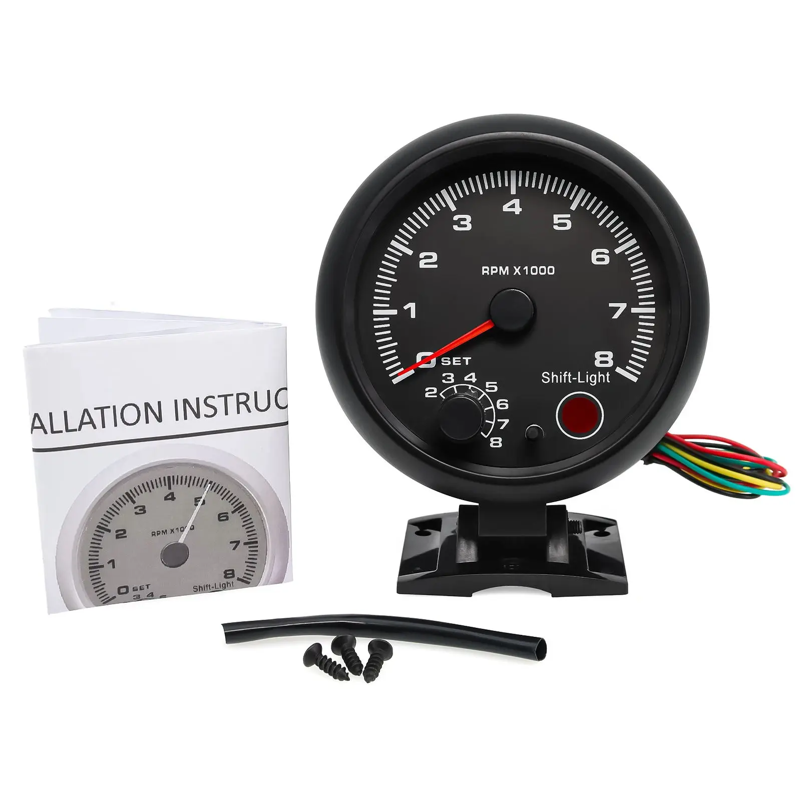 1 2 3 4 5 6 7 8 cylinder tachometer 3.75'' Car  Black Tachometer Gauge Blue Inter Shift light 0-8000 RPM car tachometer