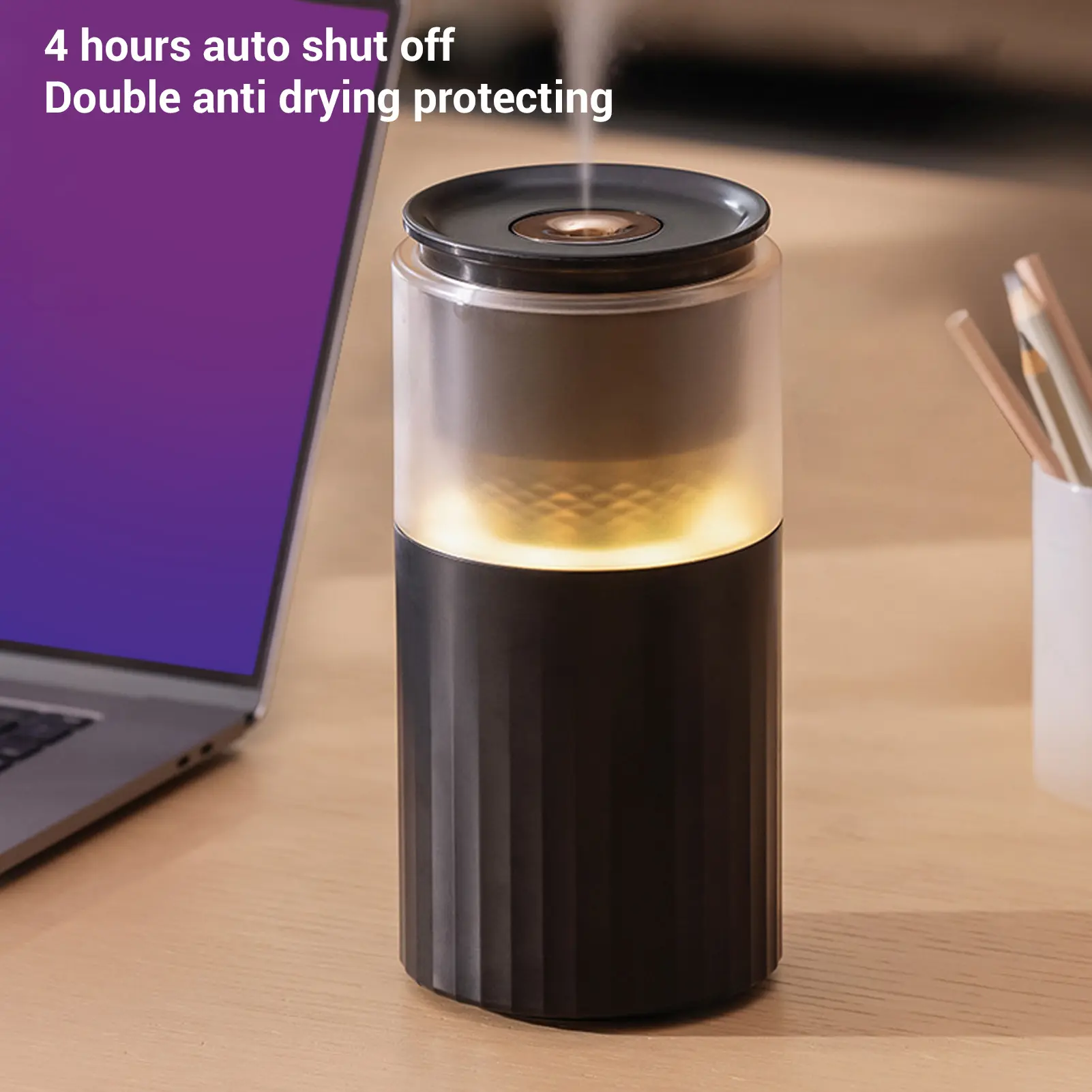 Quiet Humidifier Small Desktop Humidifier ABS 2 Modes Quiet Portable Cool Mist Humidifier with Light for Indoor  Car Black