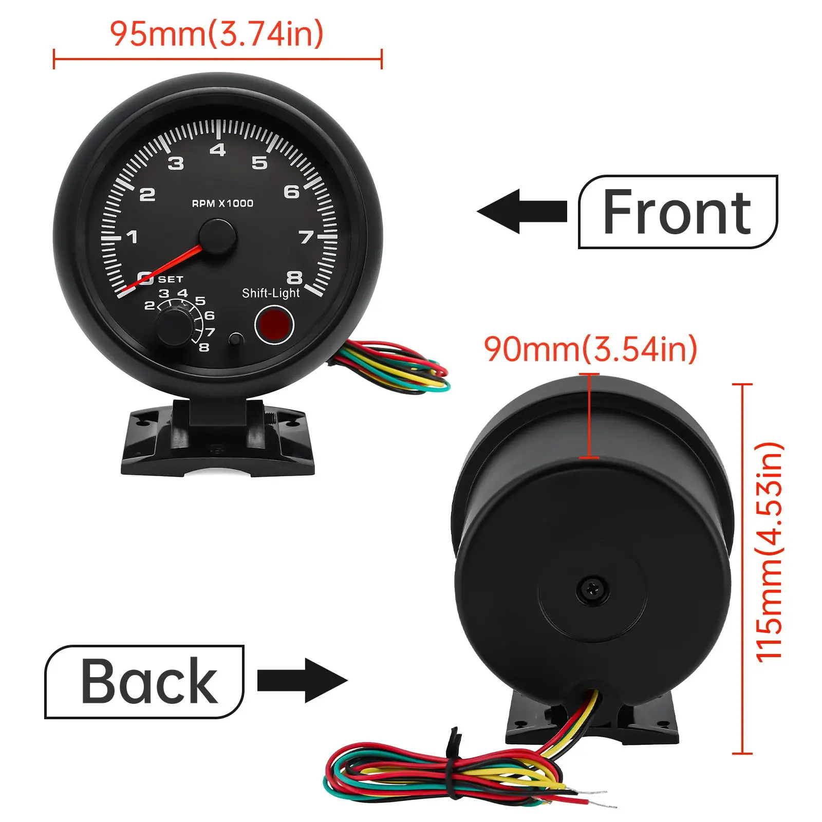 1 2 3 4 5 6 7 8 cylinder tachometer 3.75'' Car  Black Tachometer Gauge Blue Inter Shift light 0-8000 RPM car tachometer