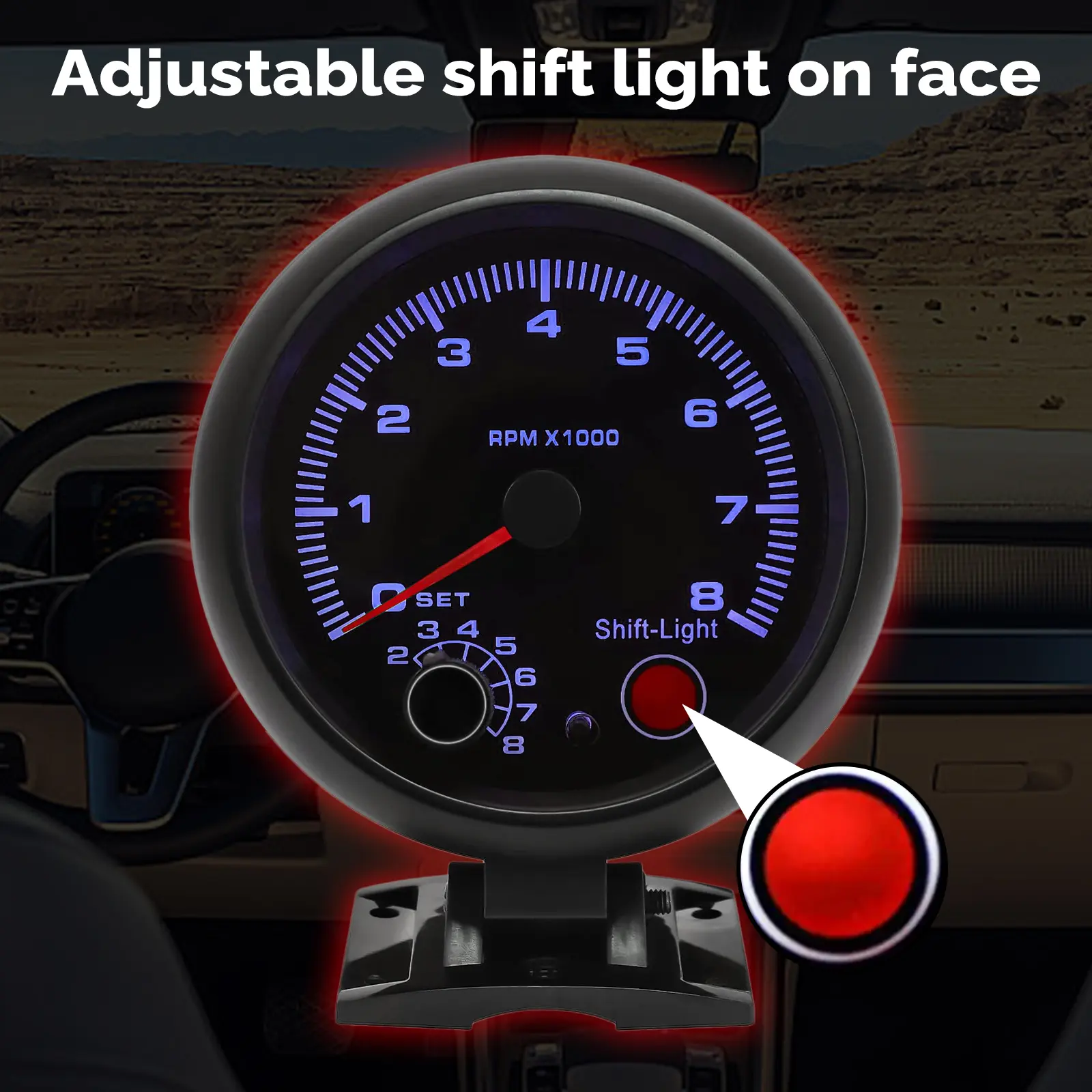 1 2 3 4 5 6 7 8 cylinder tachometer 3.75'' Car  Black Tachometer Gauge Blue Inter Shift light 0-8000 RPM car tachometer
