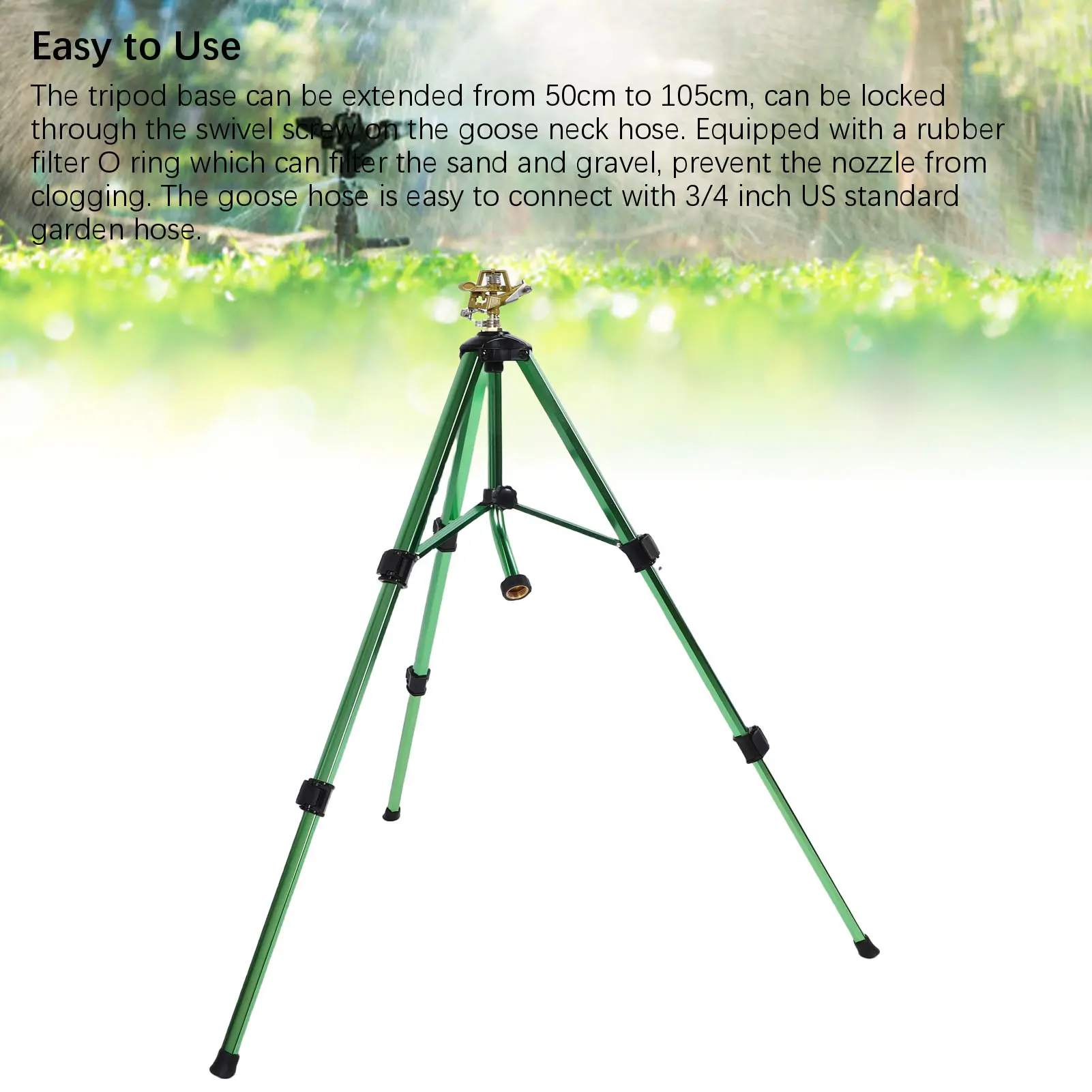 Tripod Sprinkler  Sprinkler Sturdy Rustproof Extension Legs 3/4 Inch Connector 0-360 Degree Large Area Coverage for Yard