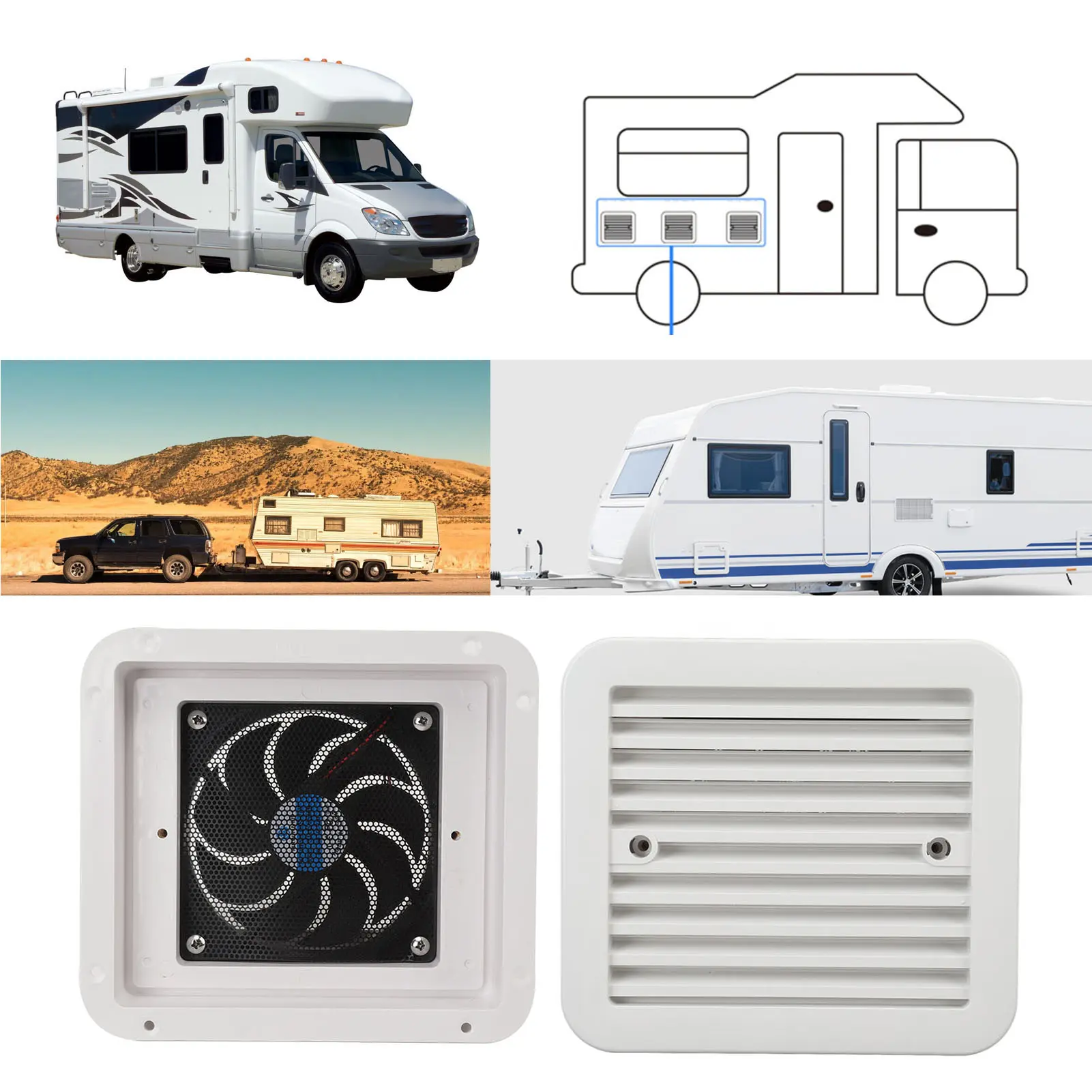 5V RV Side Vent Fan One Way Silent Wind Air Vent Ventilation Exhaust Fan for  Motorhome  Yacht  Air Vent Fan