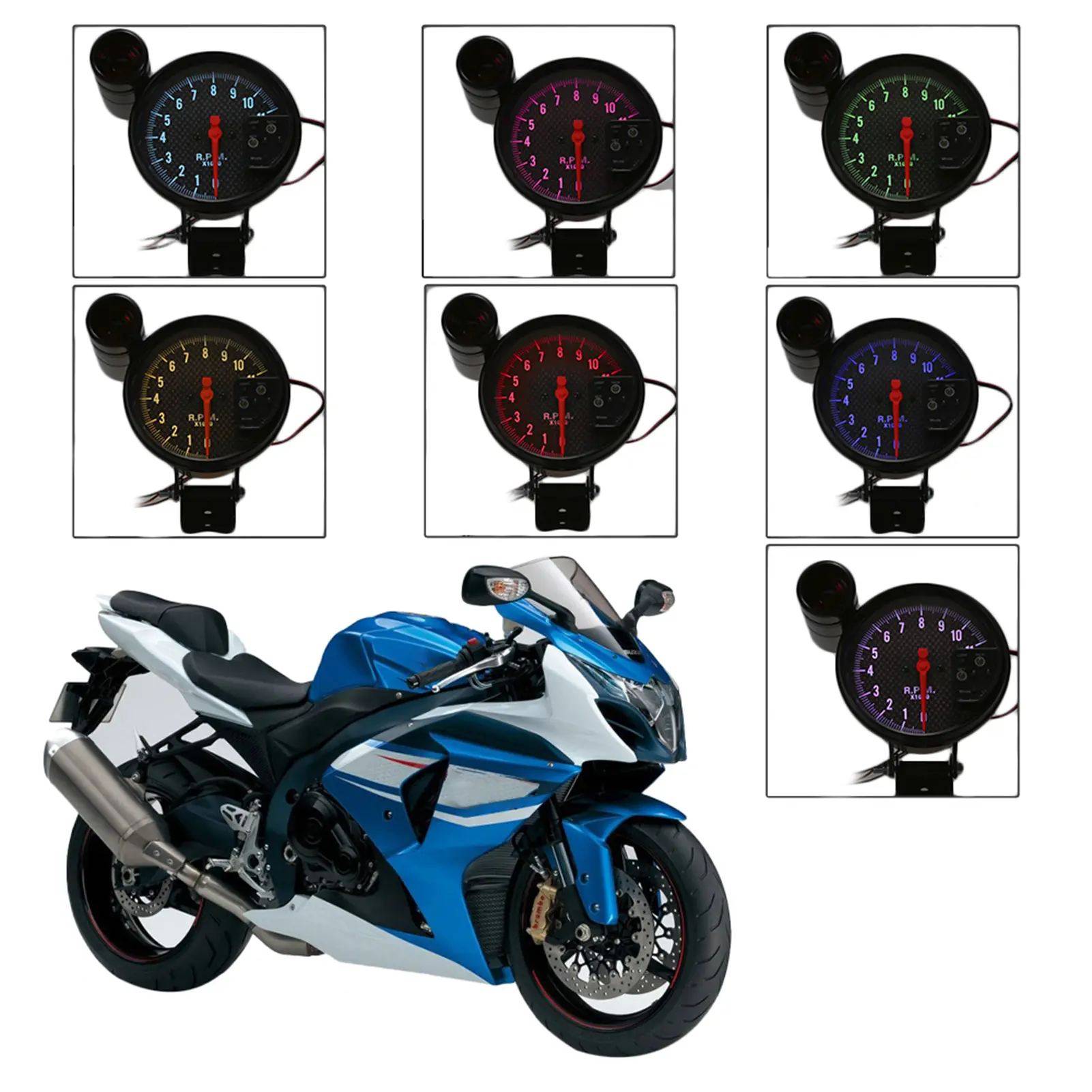5 Inch Diameter Tachometer Carbon Fiber Face 7 Colors Optional With LED Pointer Tachometer Gauge with LED Background Light