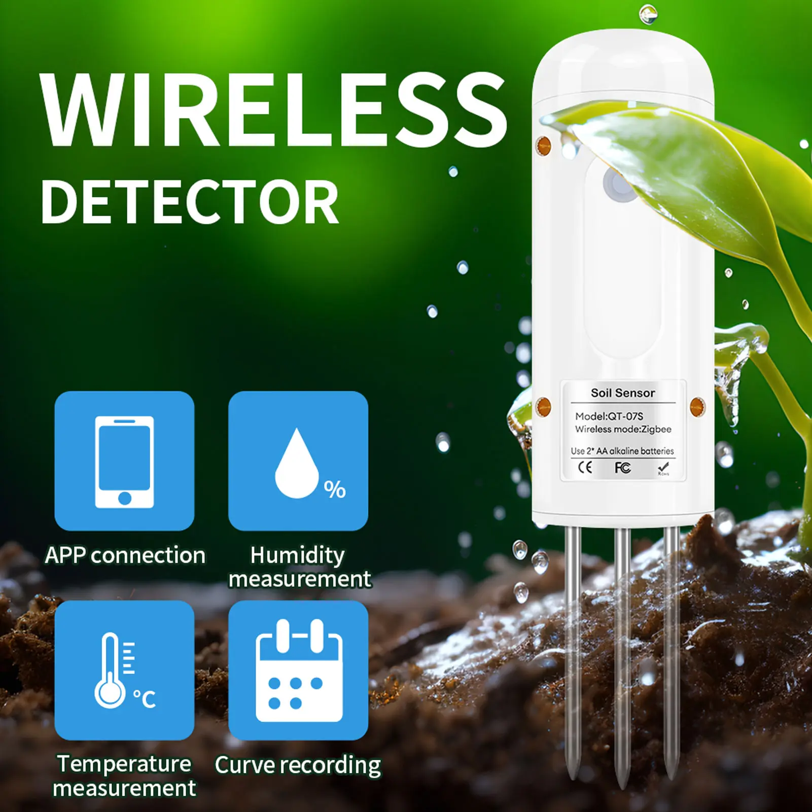 Soil Tester for Zigbee Soil Tester for Zigbee for Tuya Wireless IP67 Water Proof Garden Plants Soil Temperature Humidity Sensor
