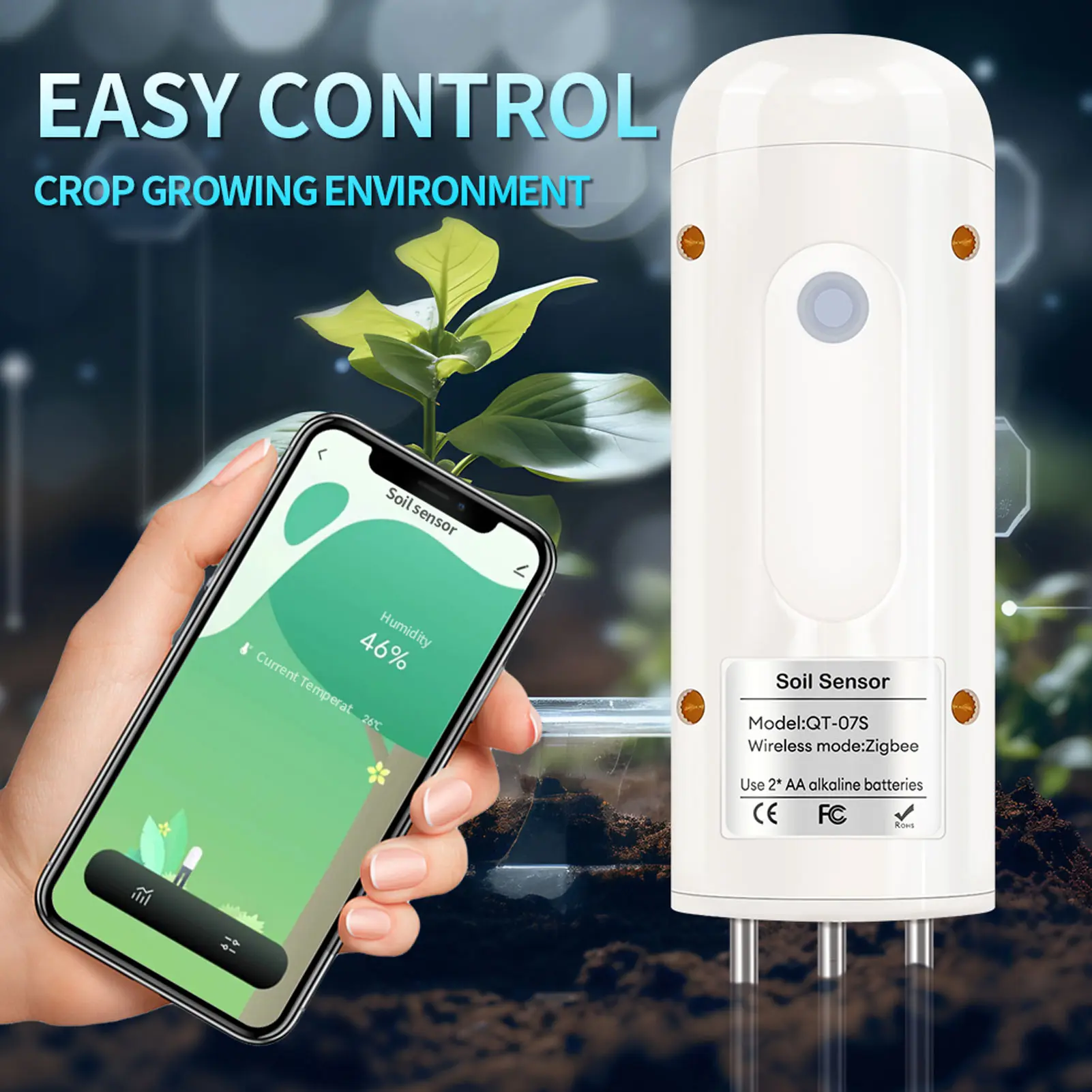 Soil Tester for Zigbee Soil Tester for Zigbee for Tuya Wireless IP67 Water Proof Garden Plants Soil Temperature Humidity Sensor