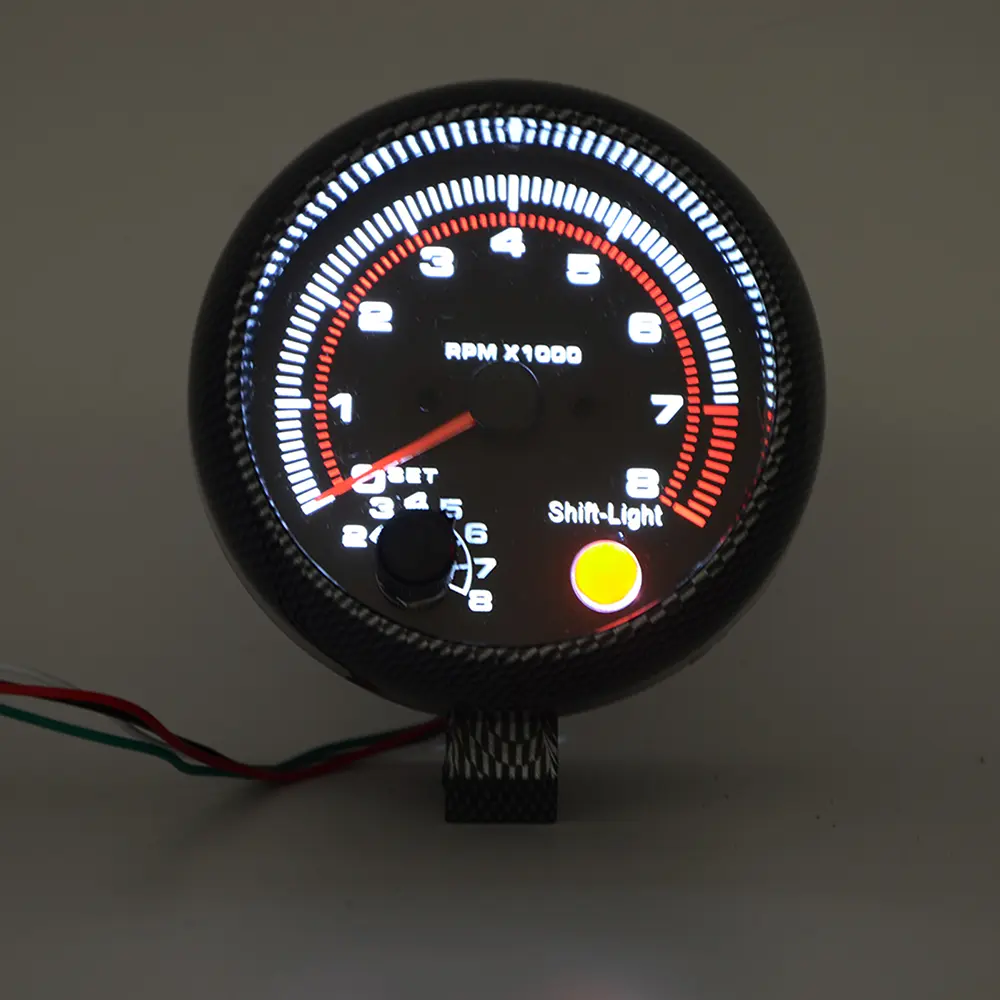 3.75'' Car Universal carbon fibre Tachometer Gauge White Inter Shift light 0-8000 RPM Tachometer Gauge ABS Material
